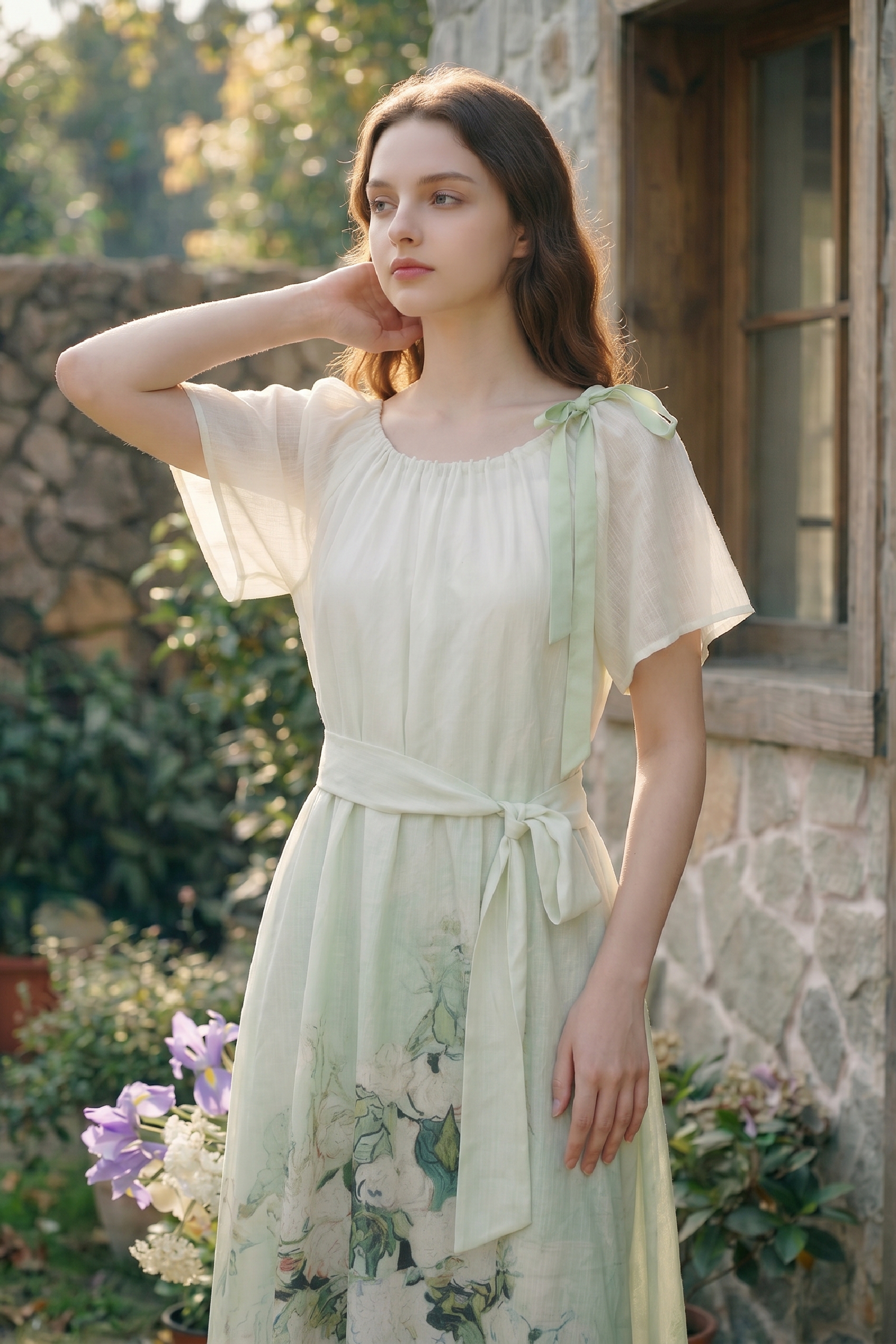 Waist-Cinched Printed Dress-LYONSENS