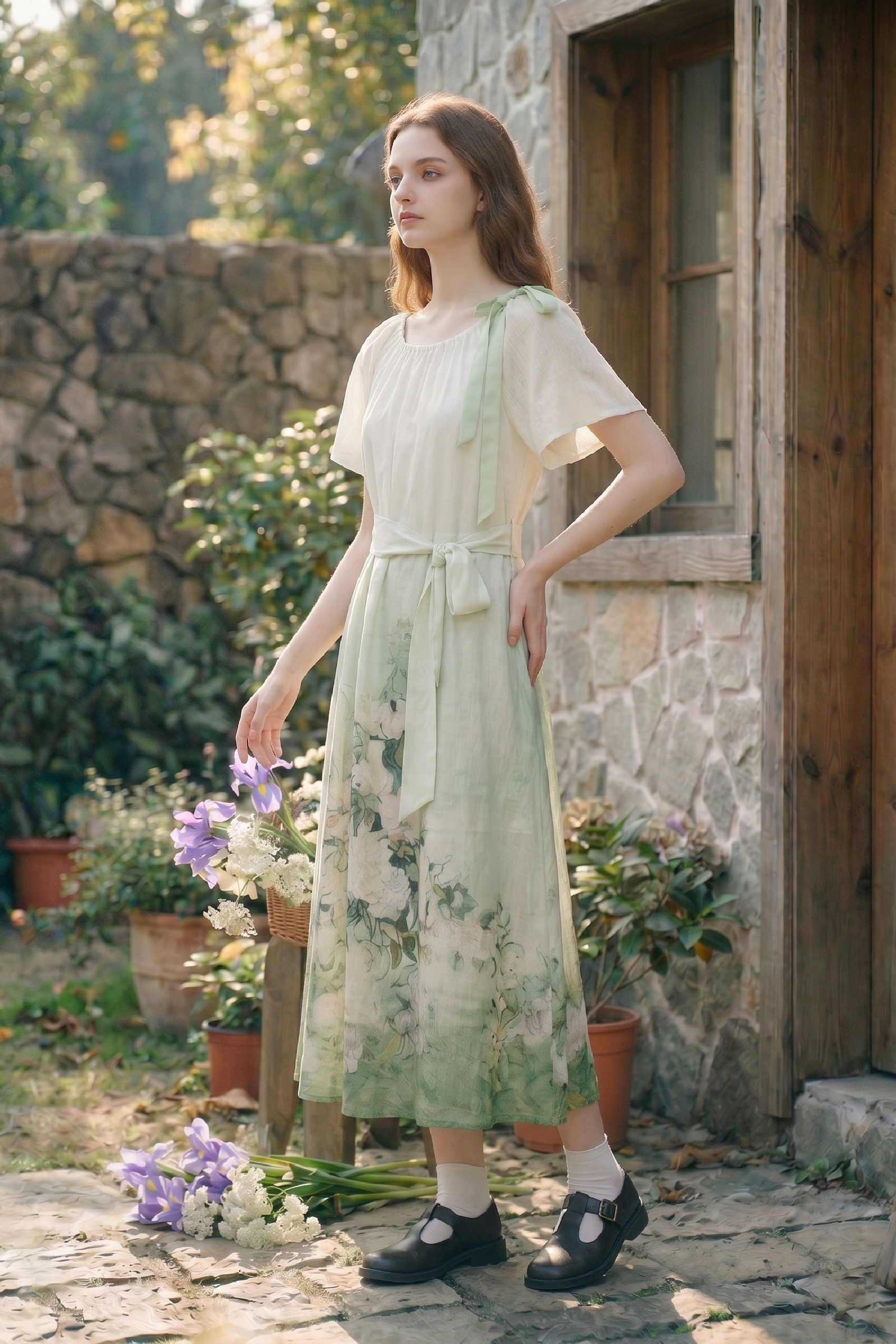 Waist-Cinched Printed Dress-LYONSENS