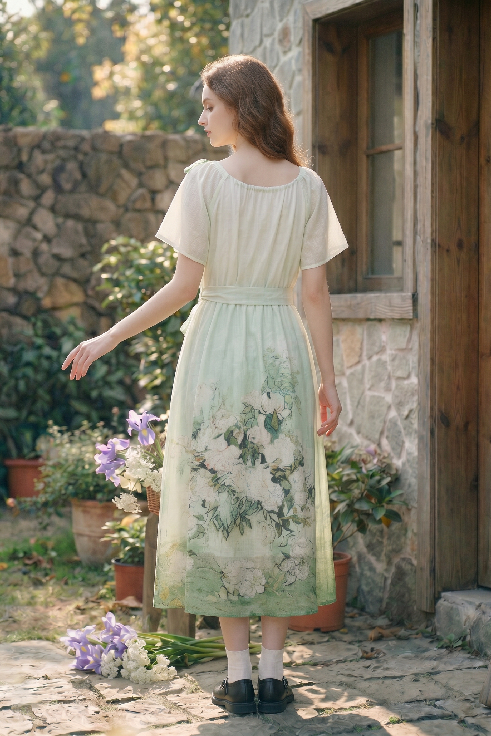 Waist-Cinched Printed Dress-LYONSENS