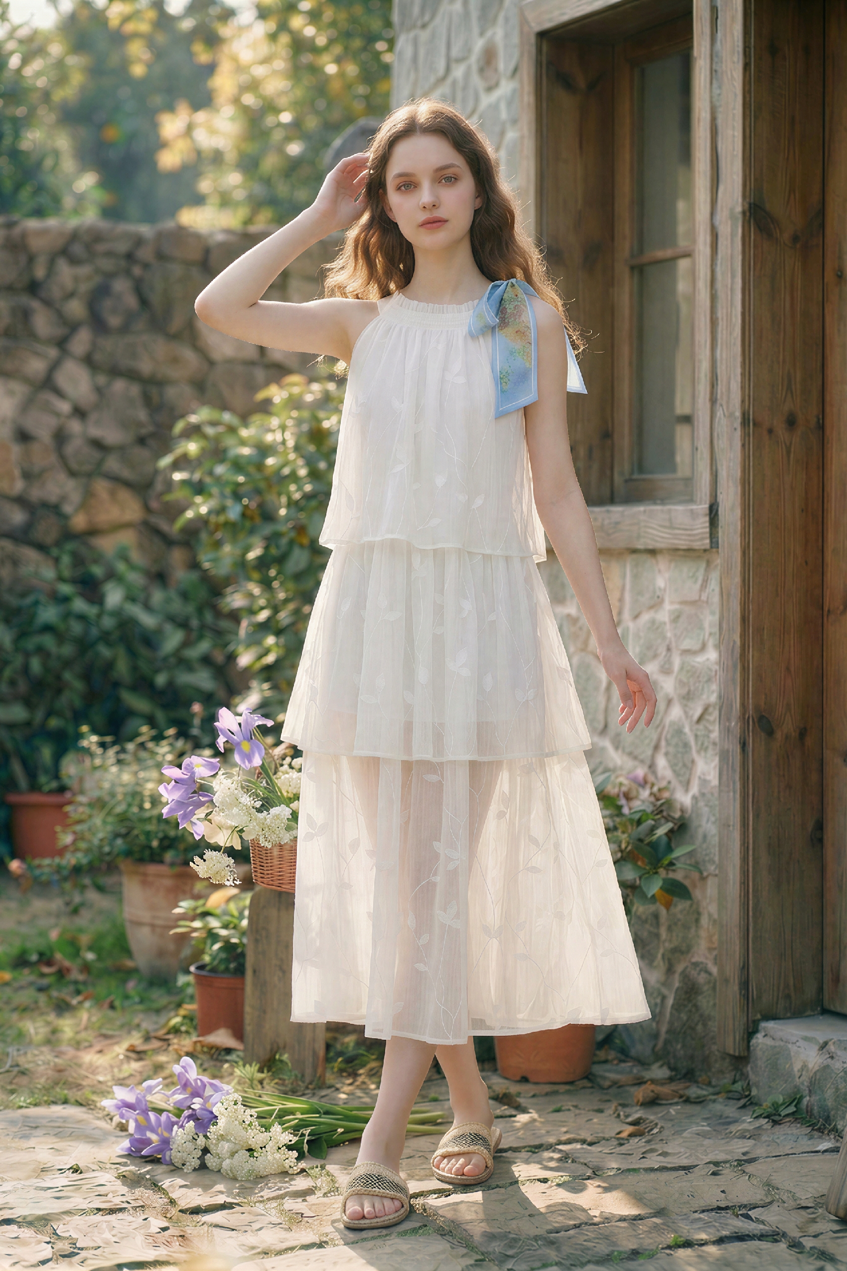 Embroidered Halter Neck Dress