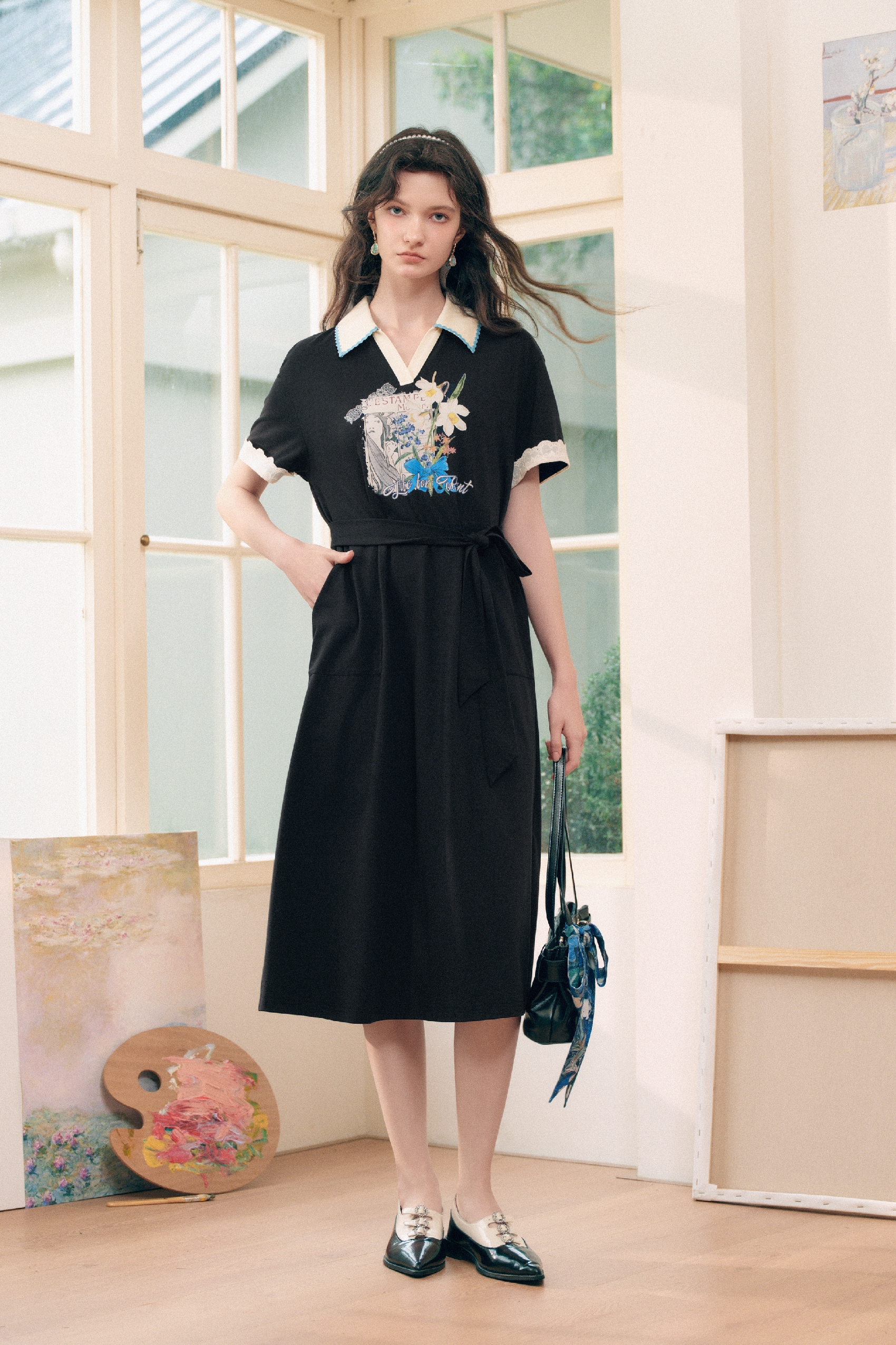 Lapel Printed Dress