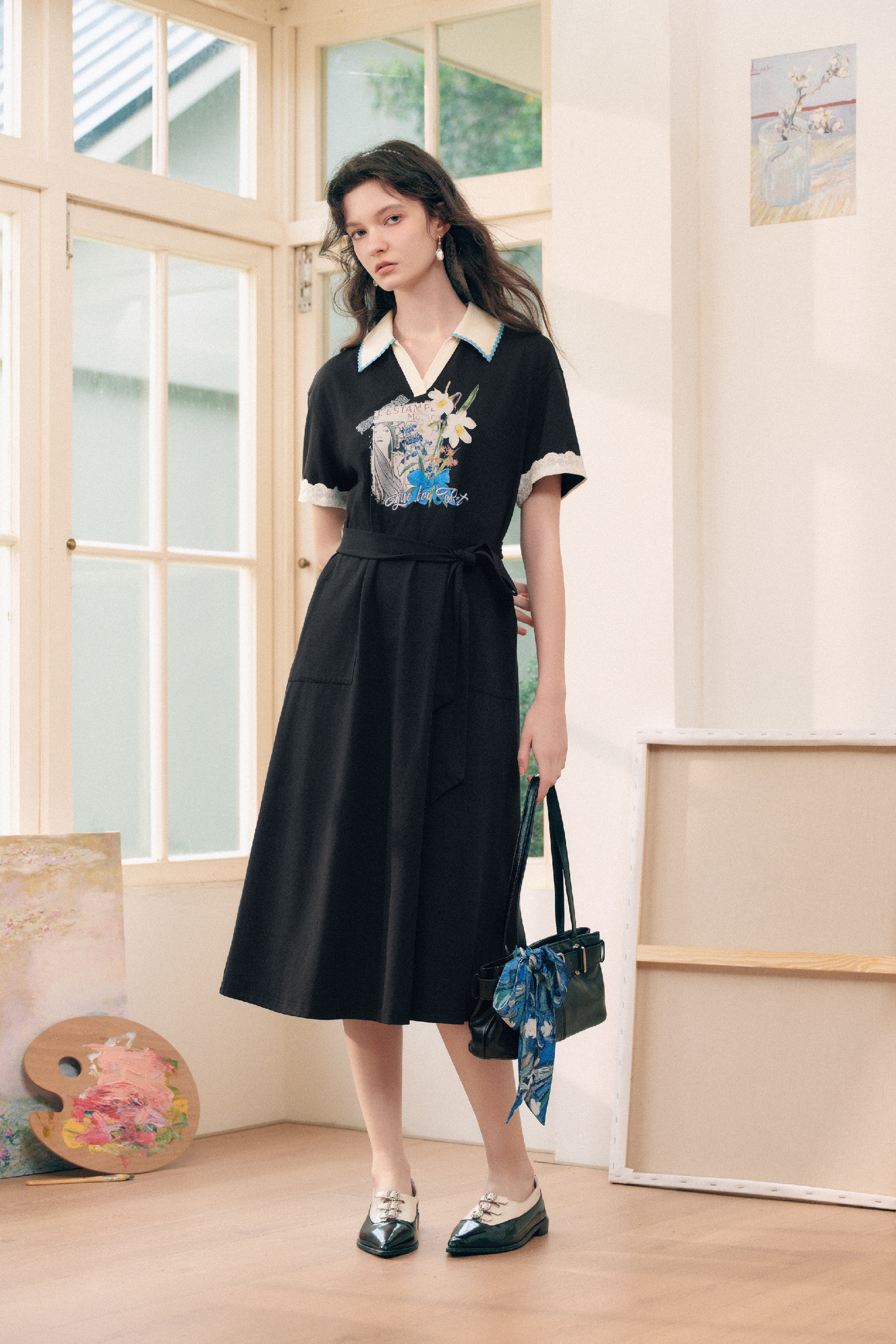 Lapel Printed Dress