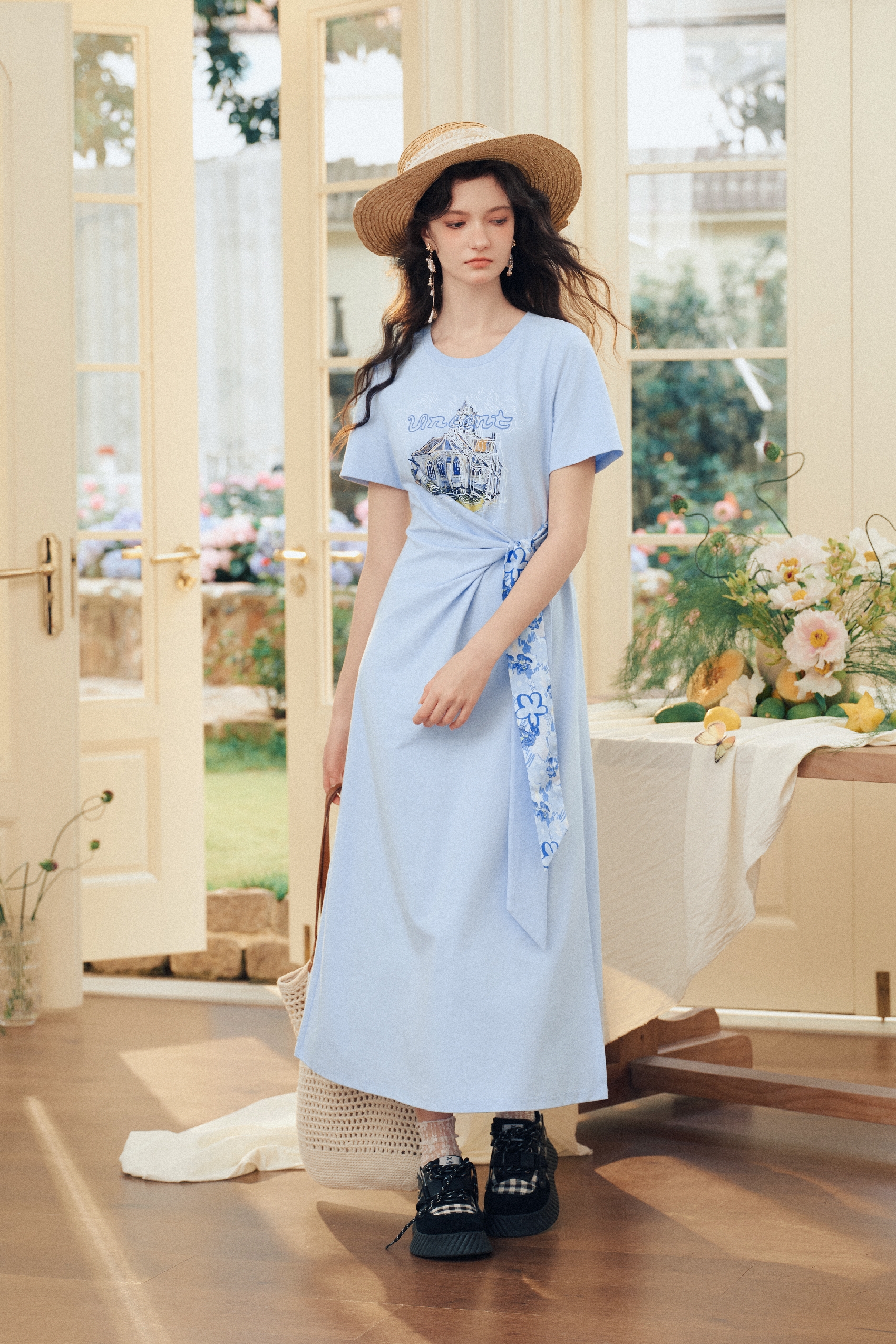 Waist-Cinched Printed Dress