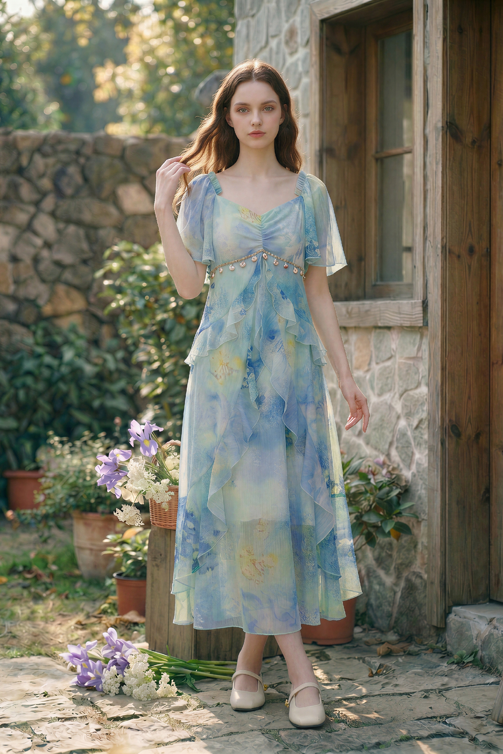 Printed V-Neck Dress