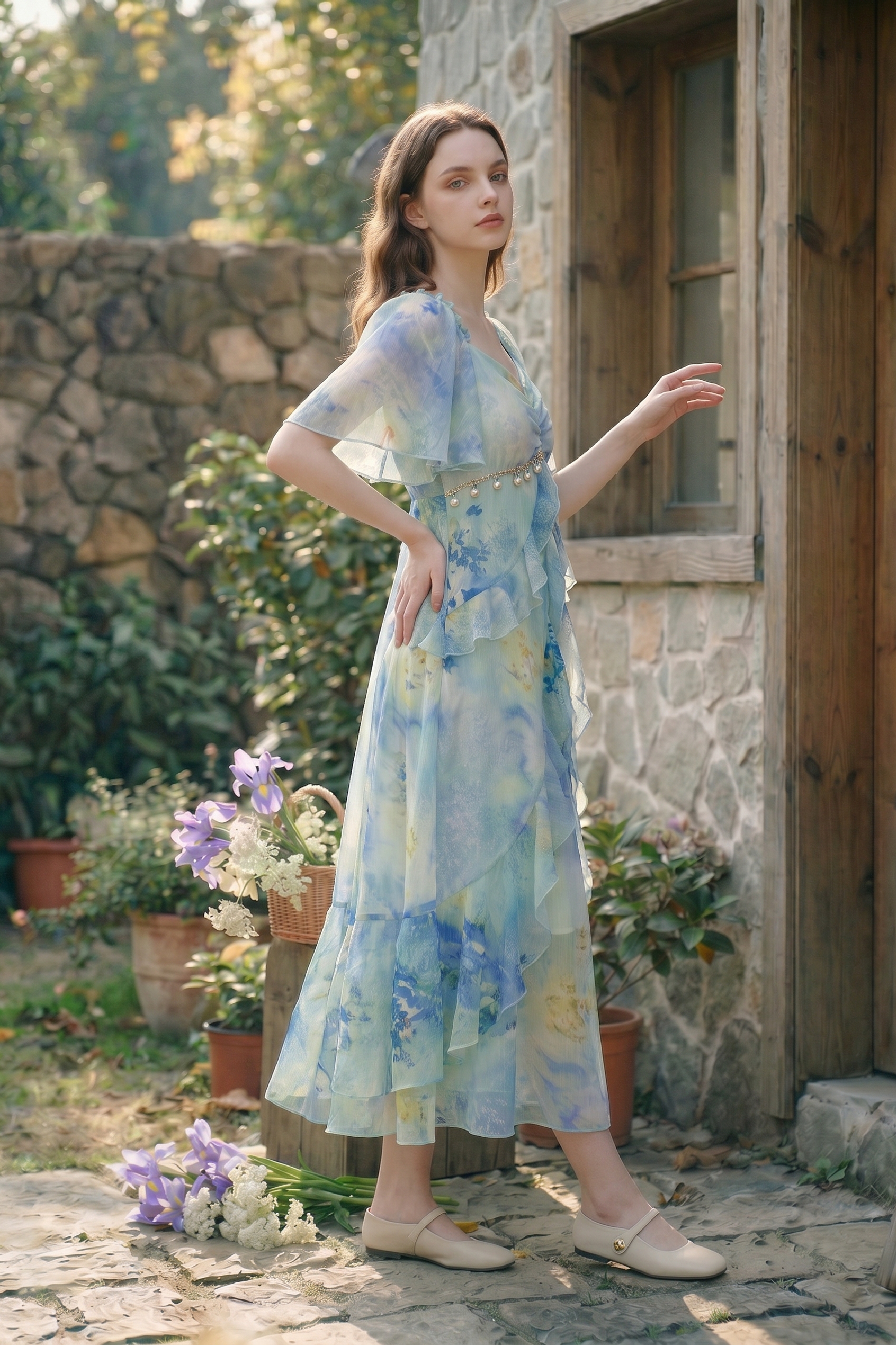 Printed V-Neck Dress