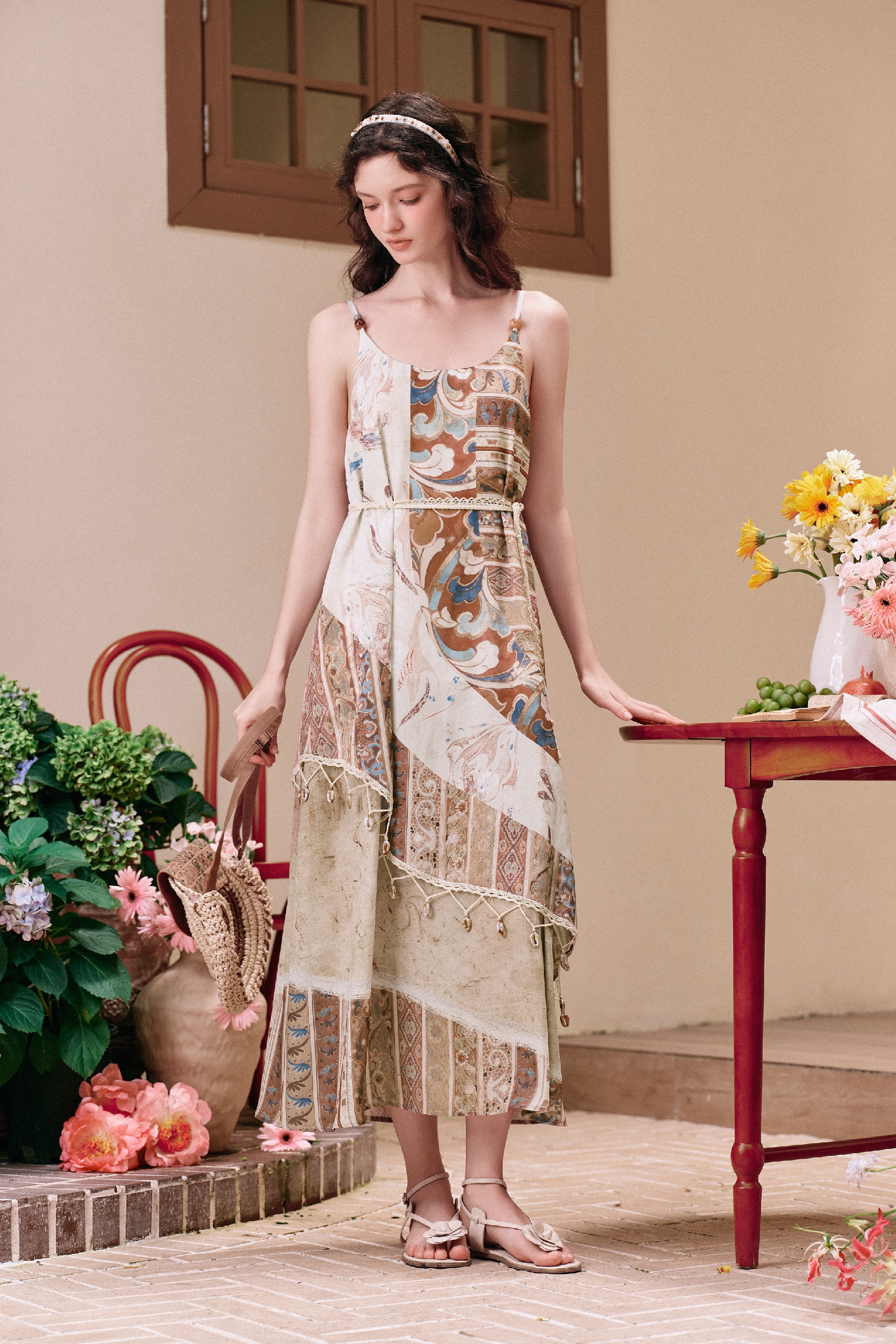 Printed Waist-tied Cami Dress