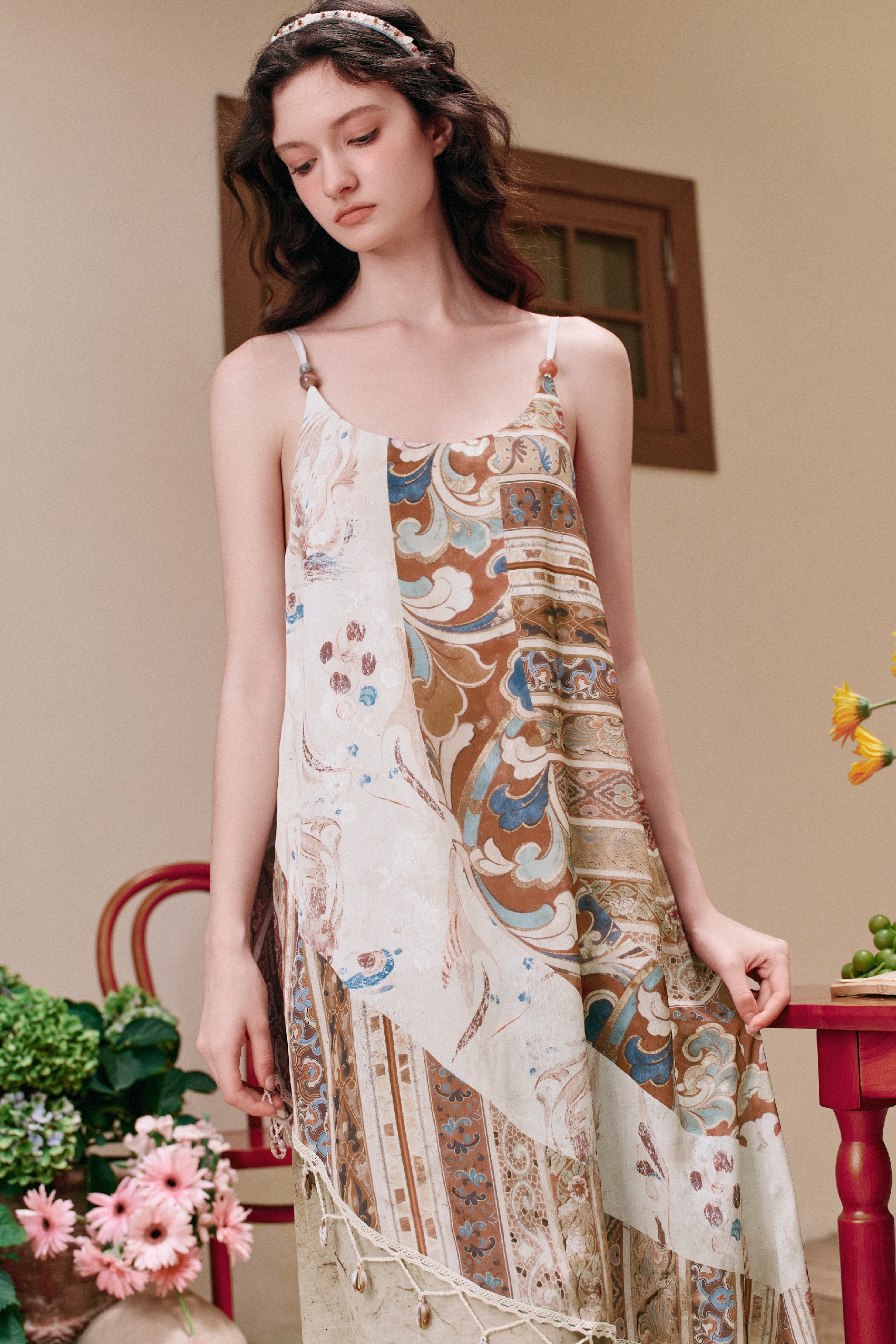 Printed Waist-tied Cami Dress