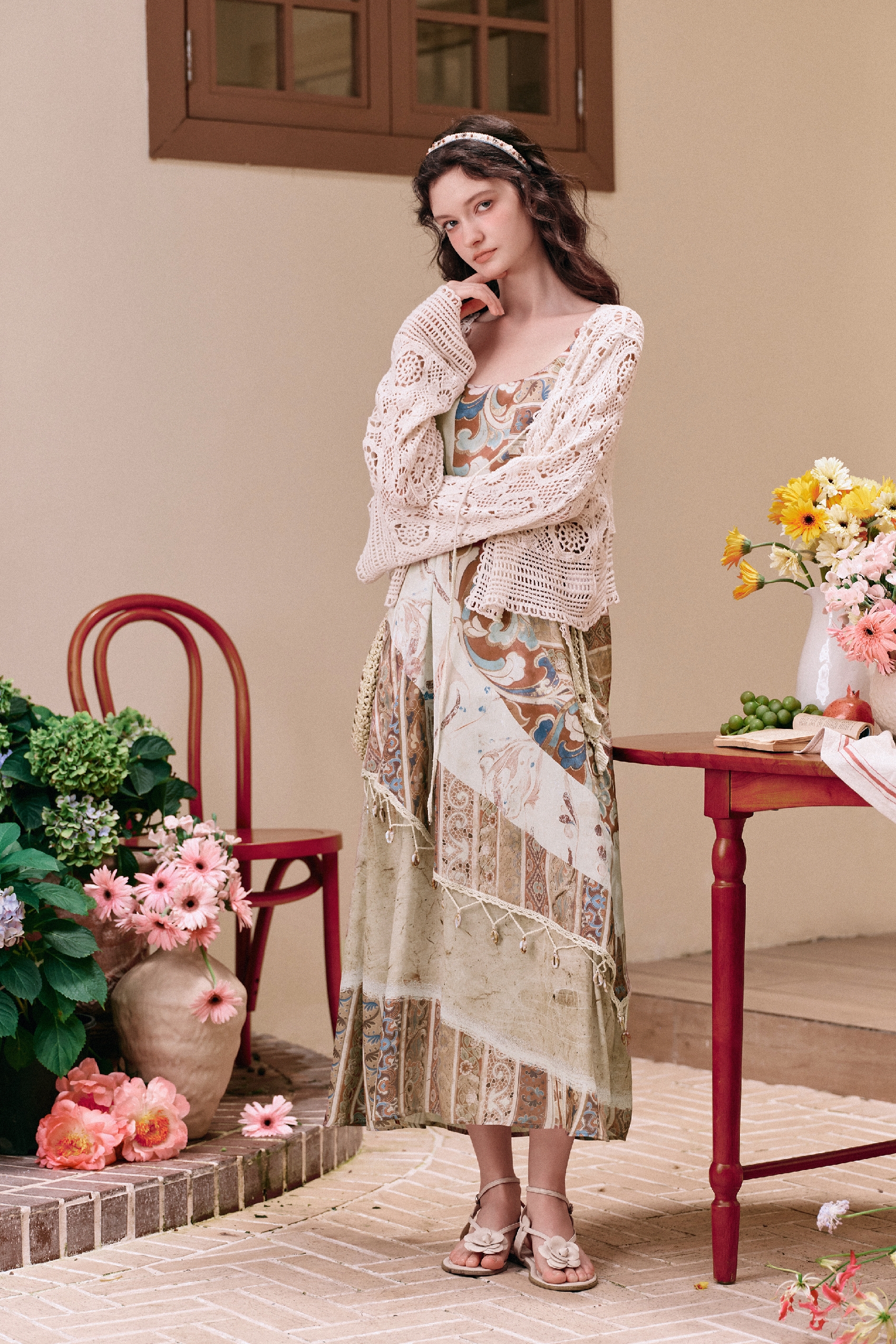 Printed Waist-tied Cami Dress