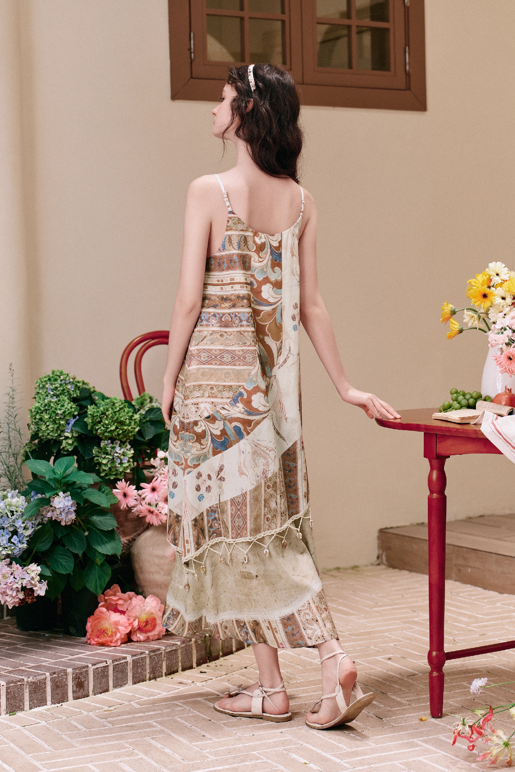 Printed Waist-tied Cami Dress