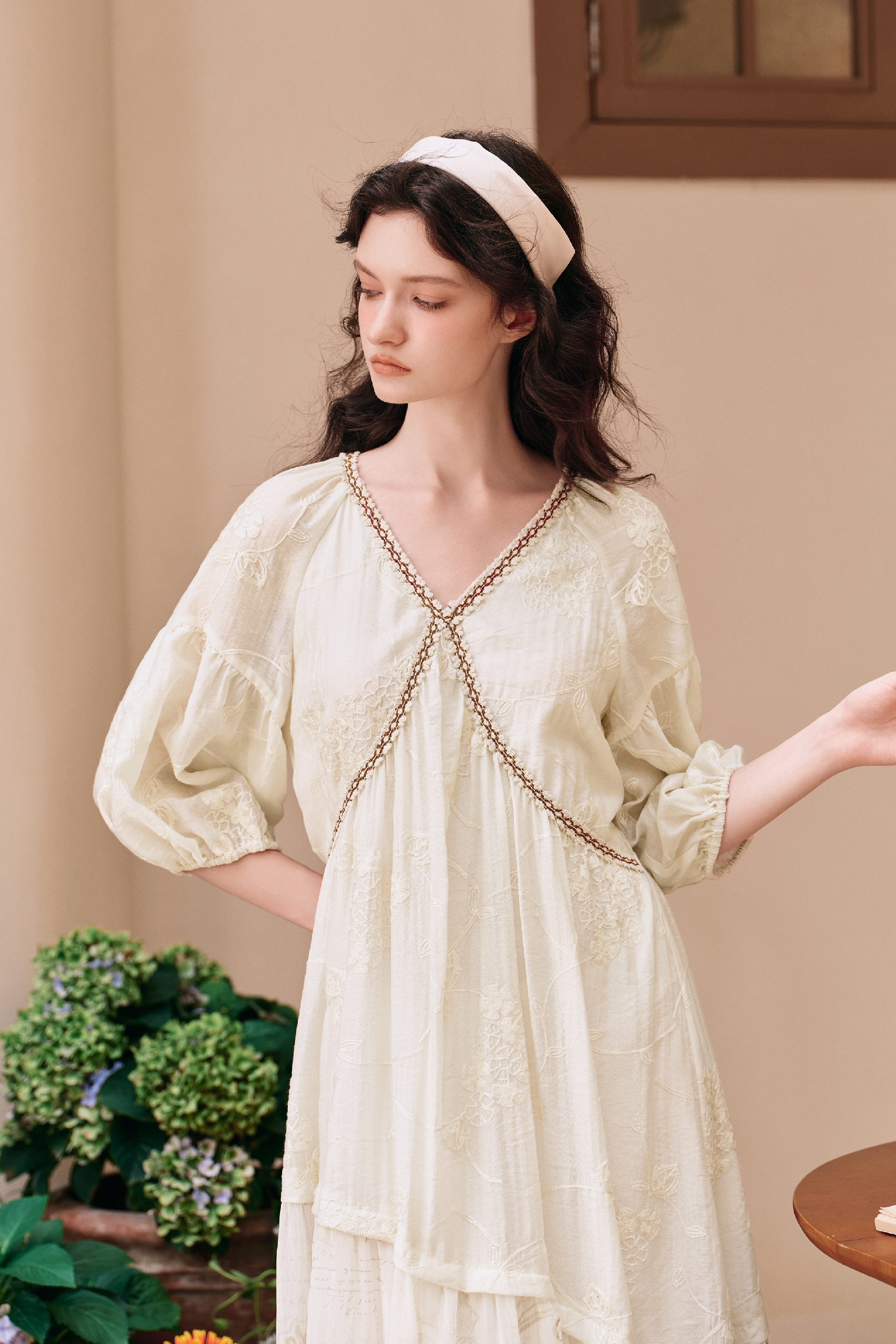 Waist-cinched Embroidered Dress
