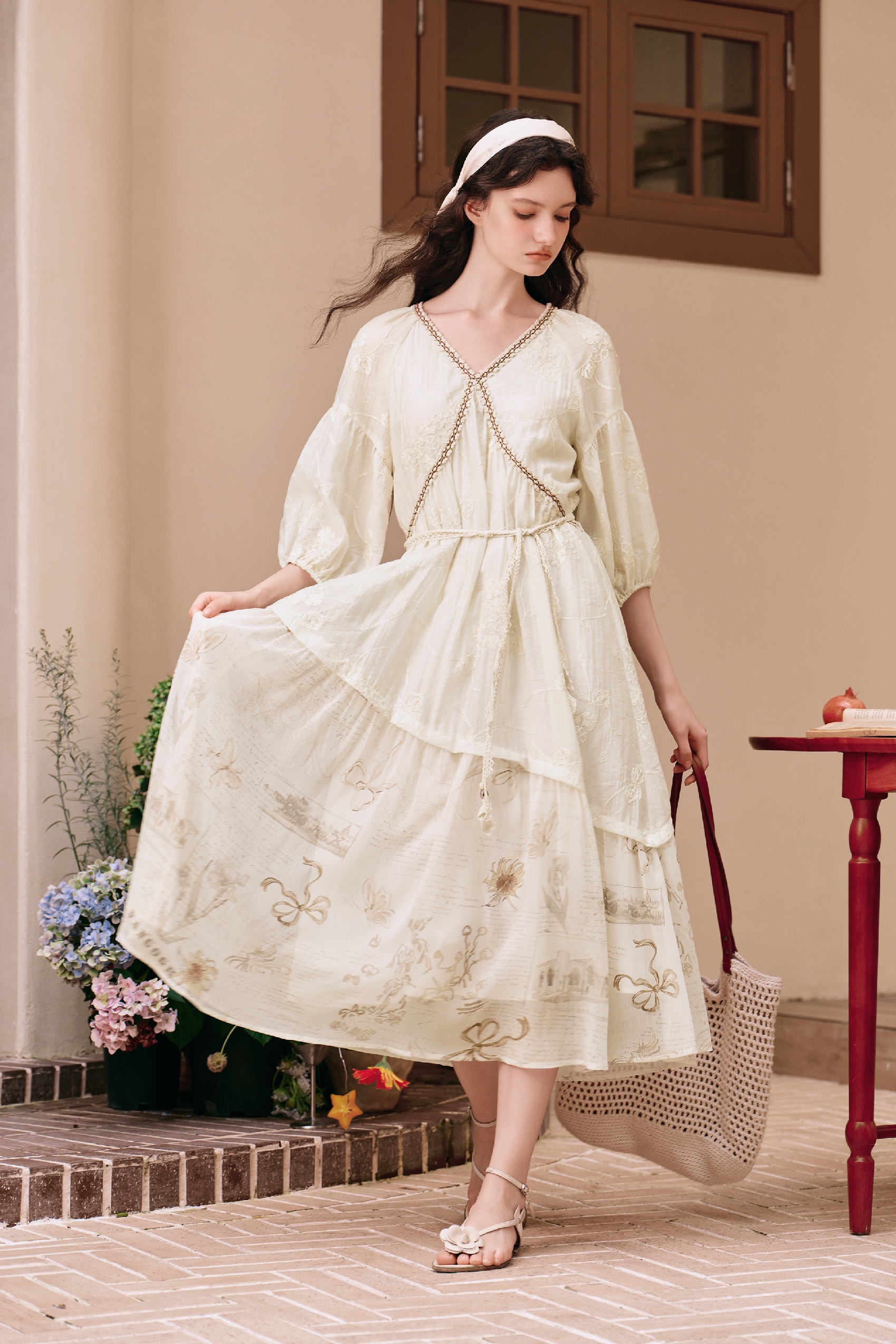 Waist-cinched Embroidered Dress