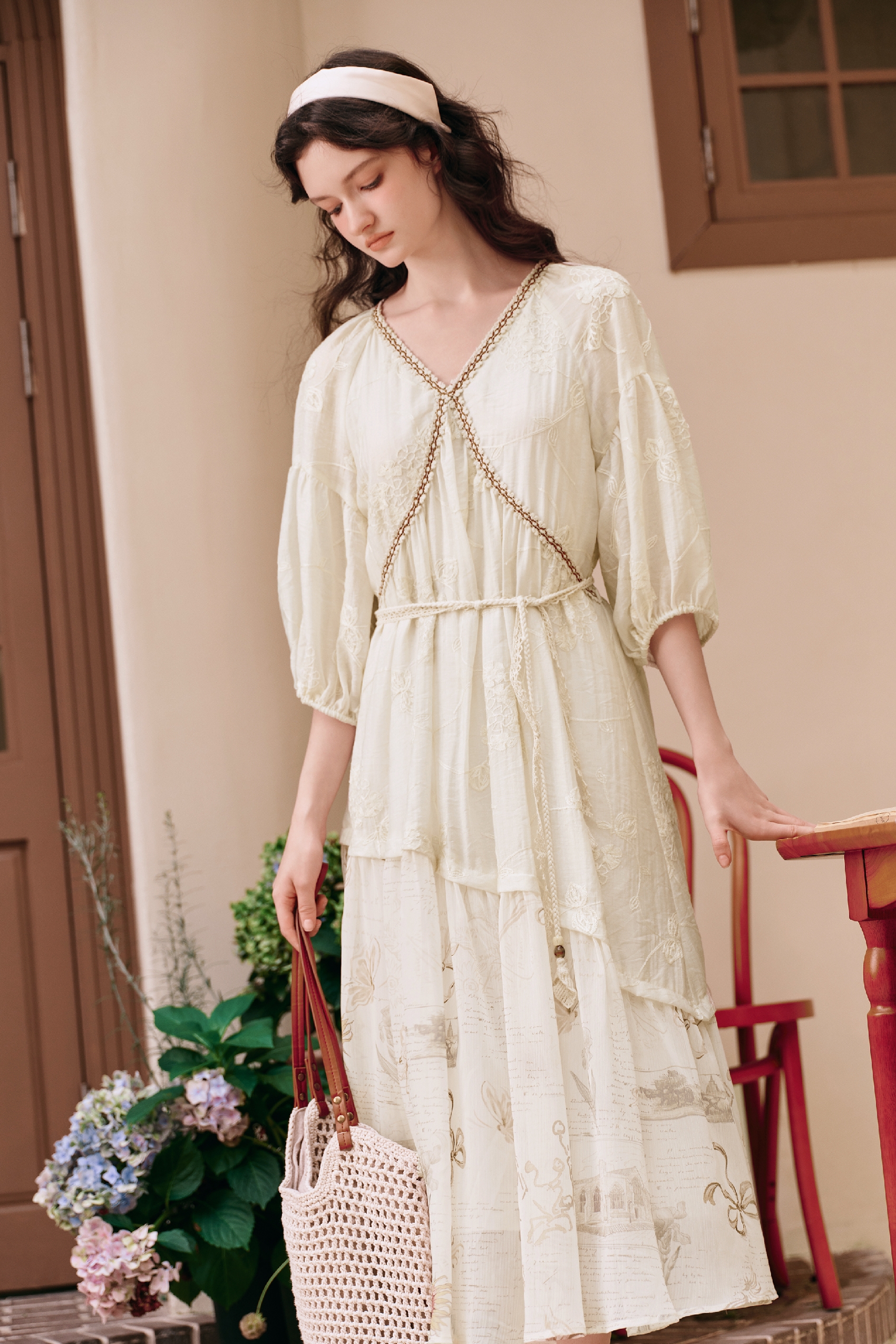 Waist-cinched Embroidered Dress