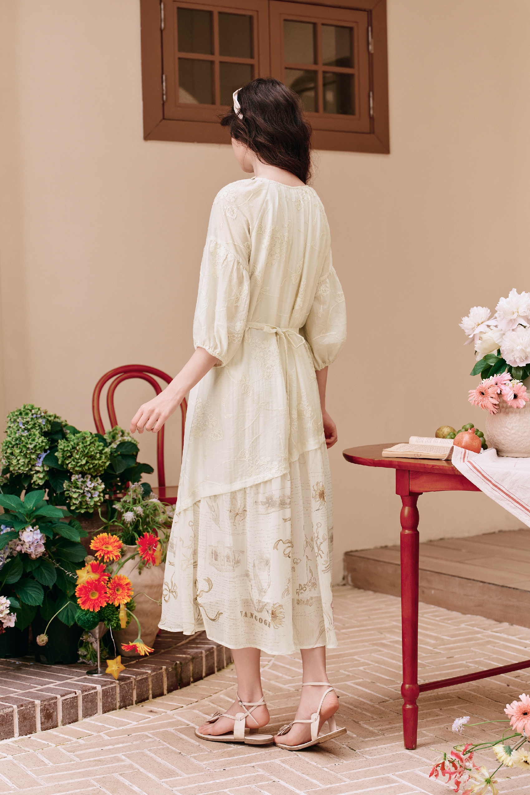 Waist-cinched Embroidered Dress