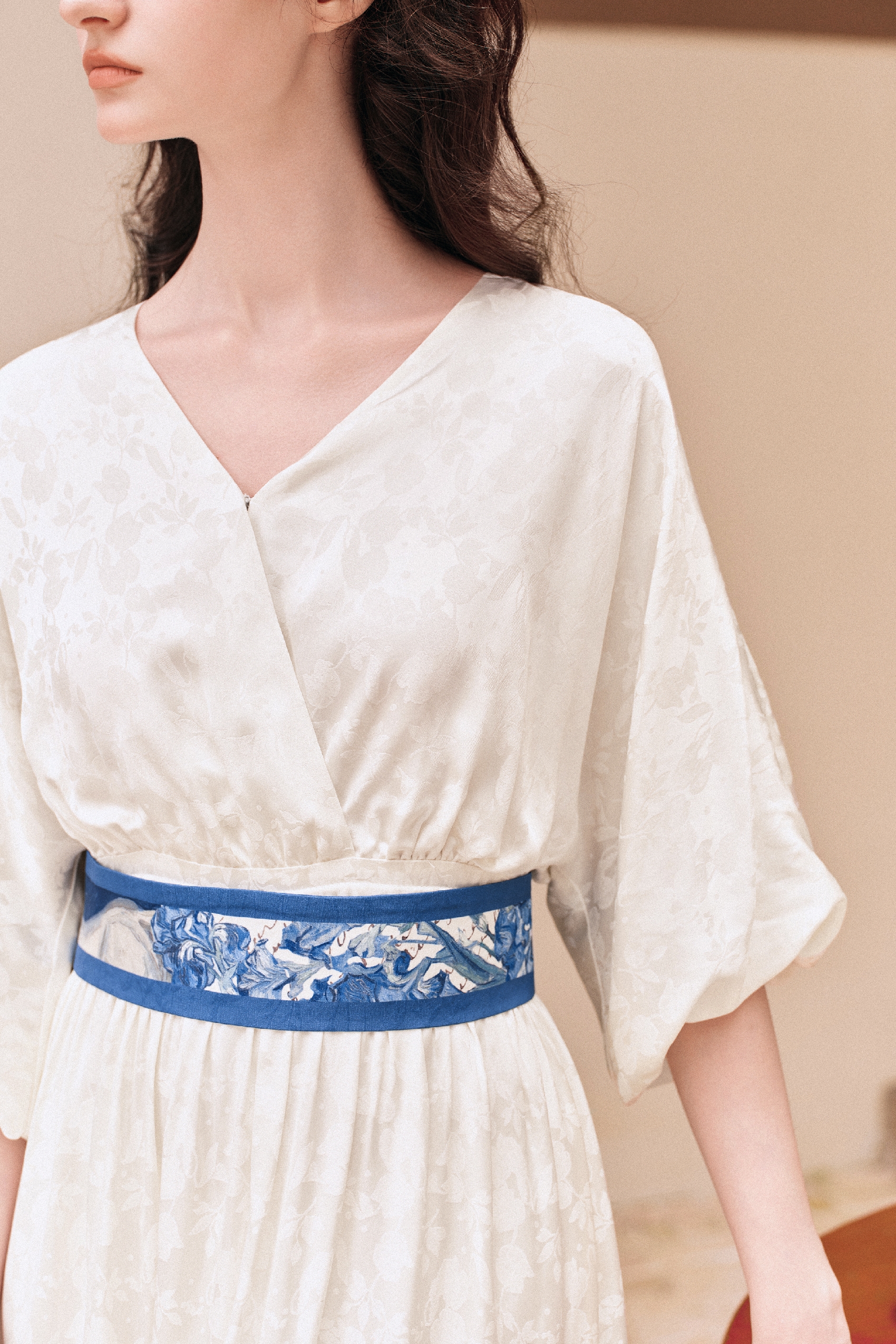V-neck Waist-tied Dress