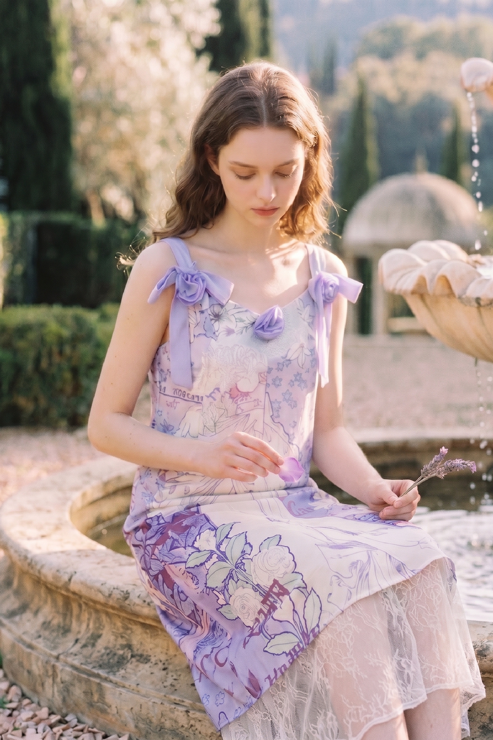 Printed Waist-tied Cami Dress-LYONSENS