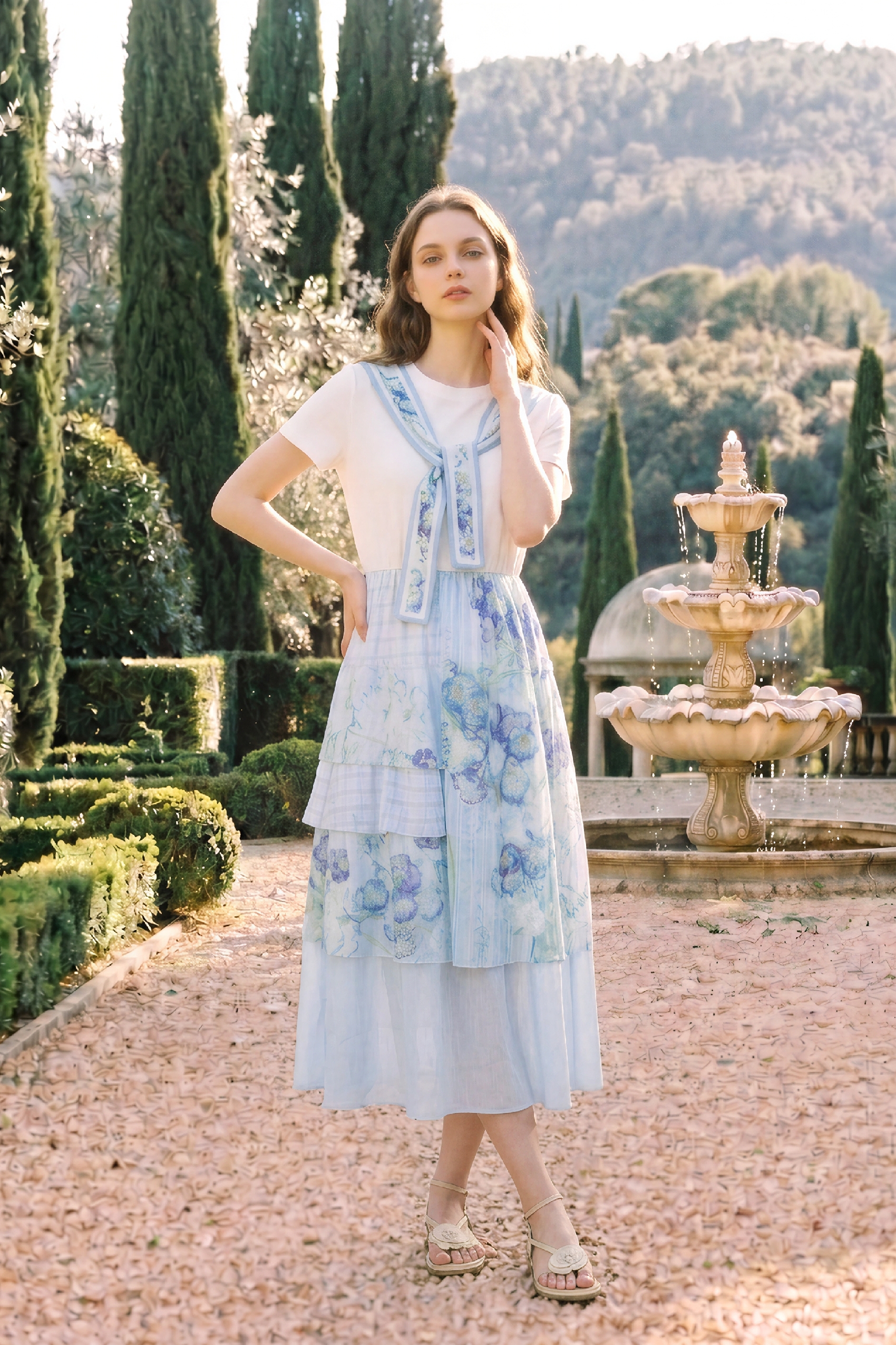 Waist-cinched Printed Dress