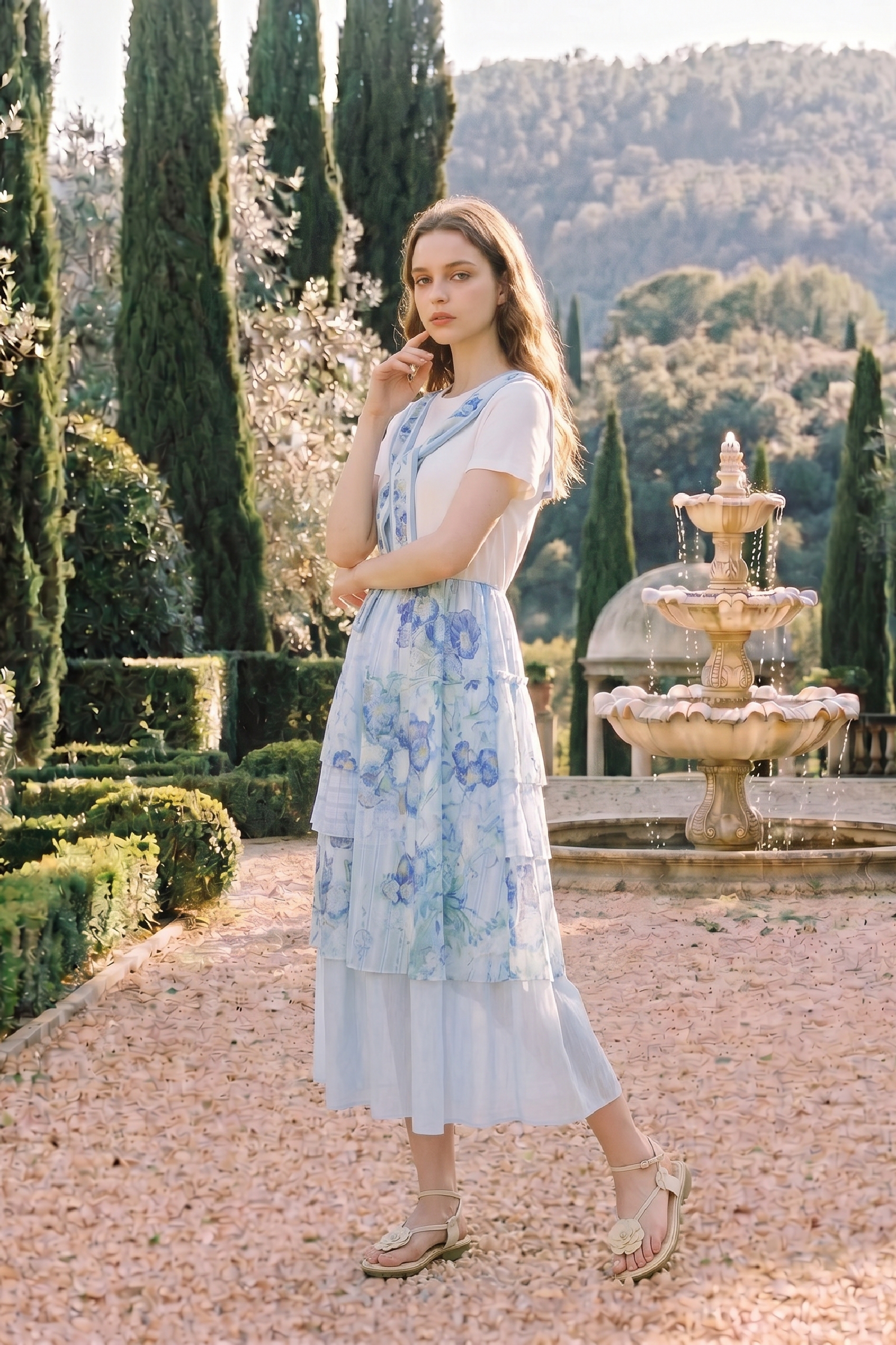 Waist-cinched Printed Dress