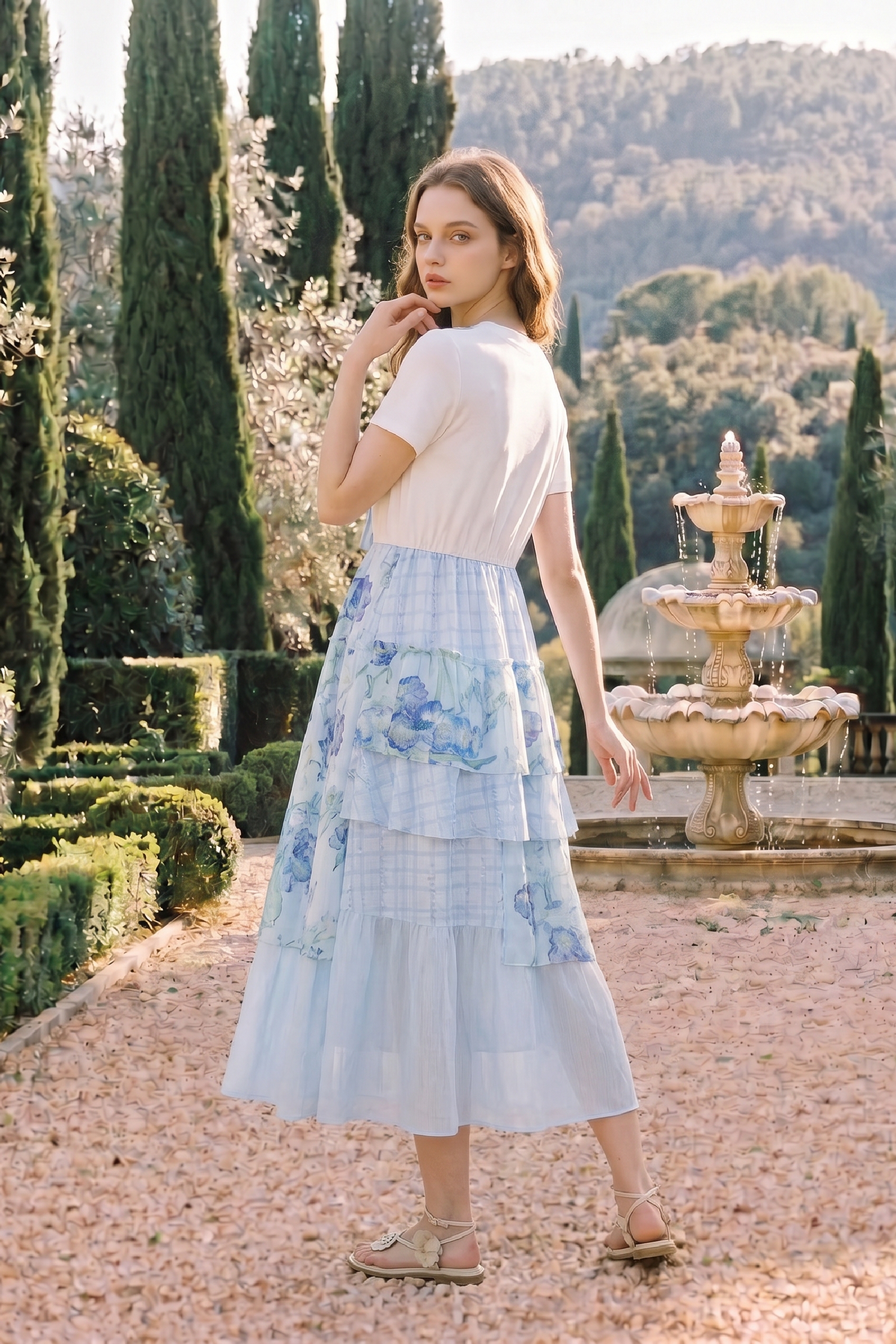 Waist-cinched Printed Dress