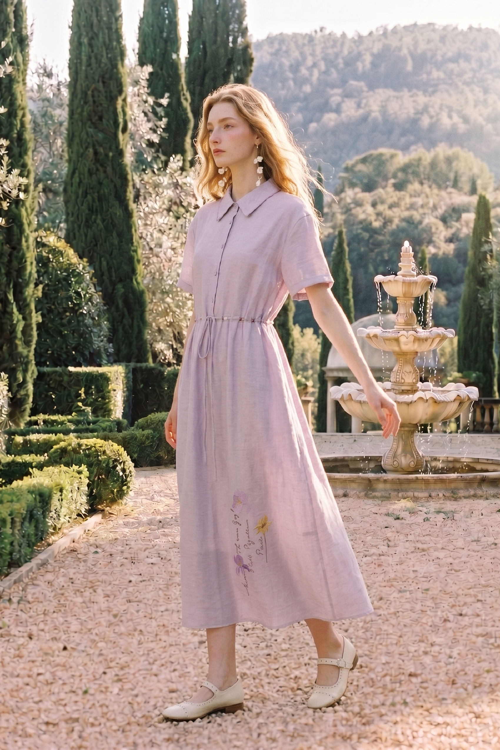 Lapel Collar Floral Midi Dress