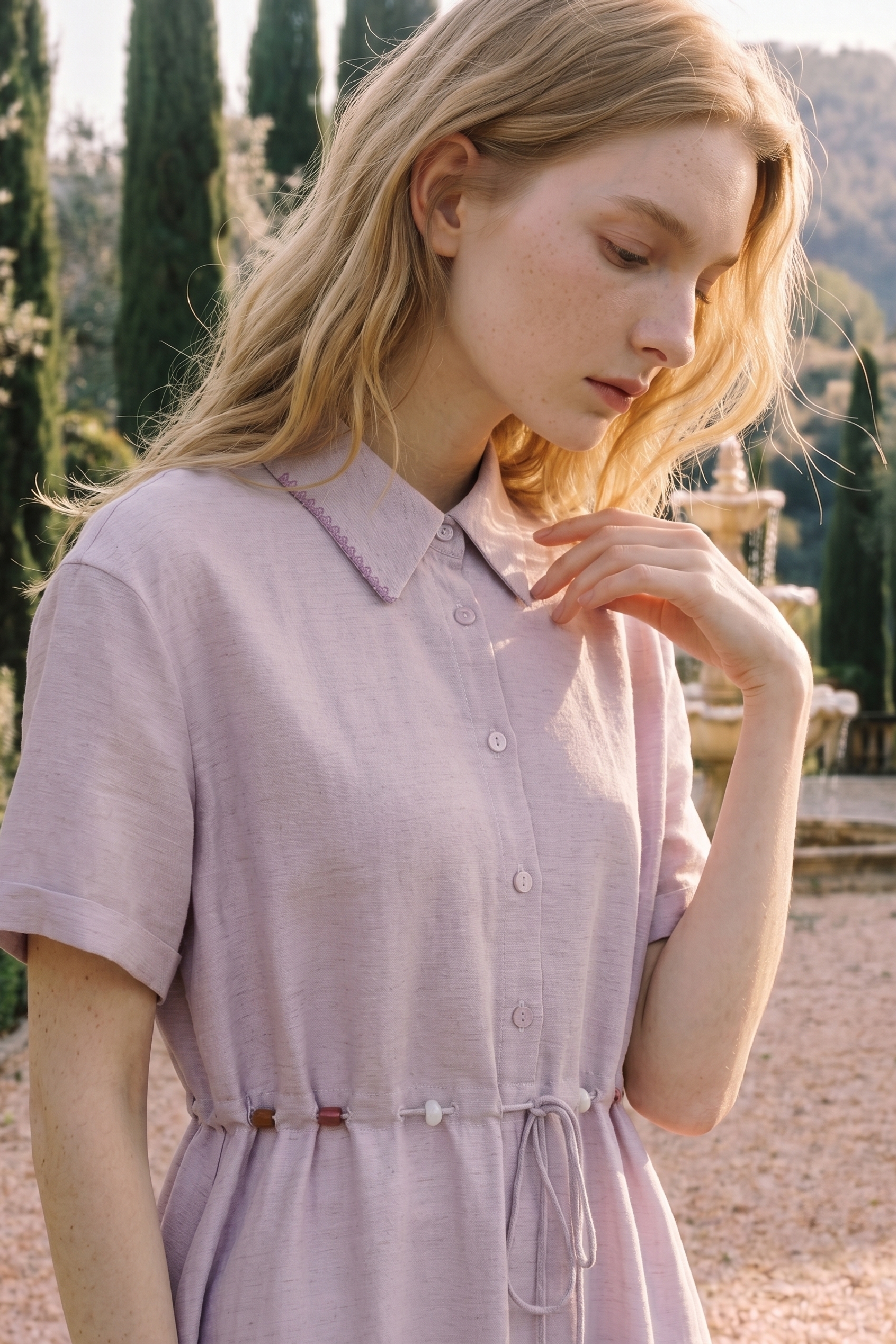Lapel Collar Floral Midi Dress