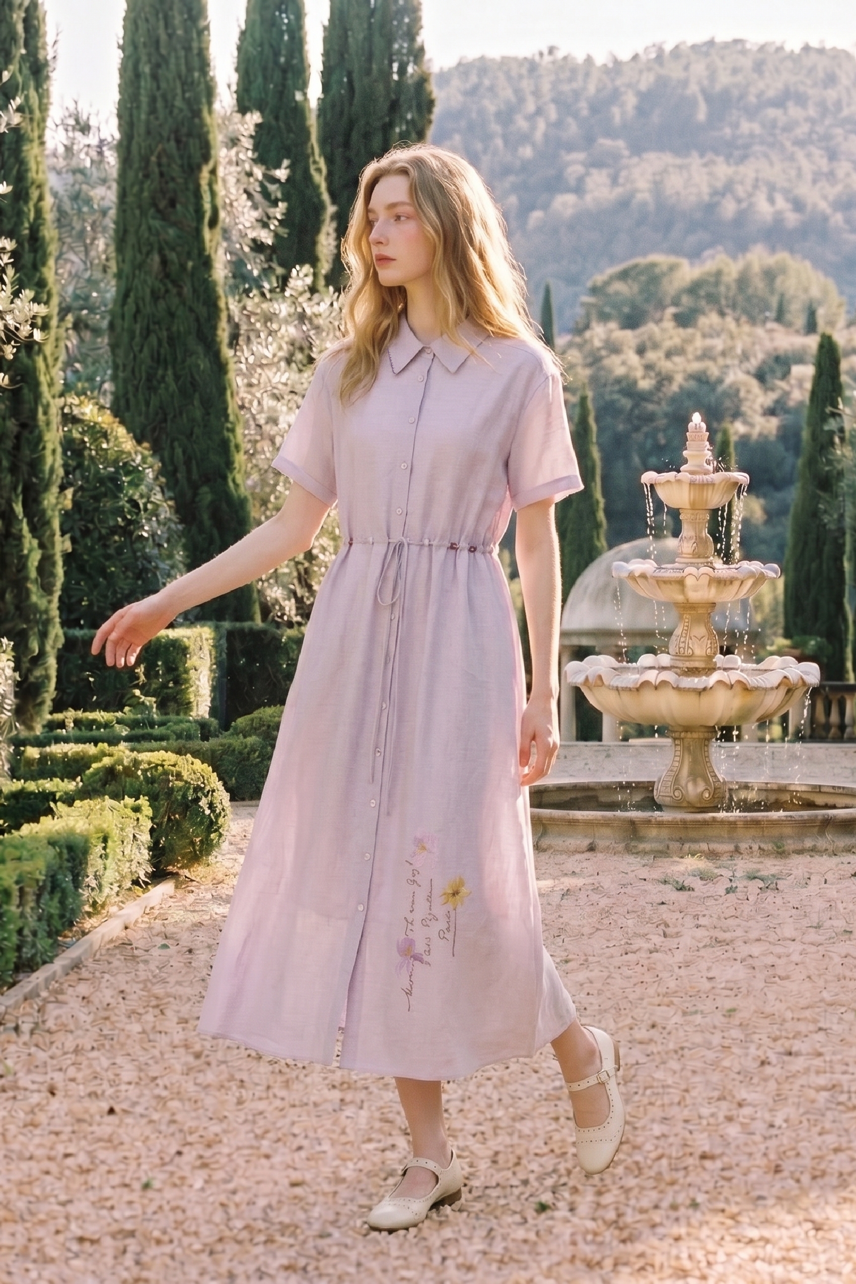 Lapel Collar Floral Midi Dress