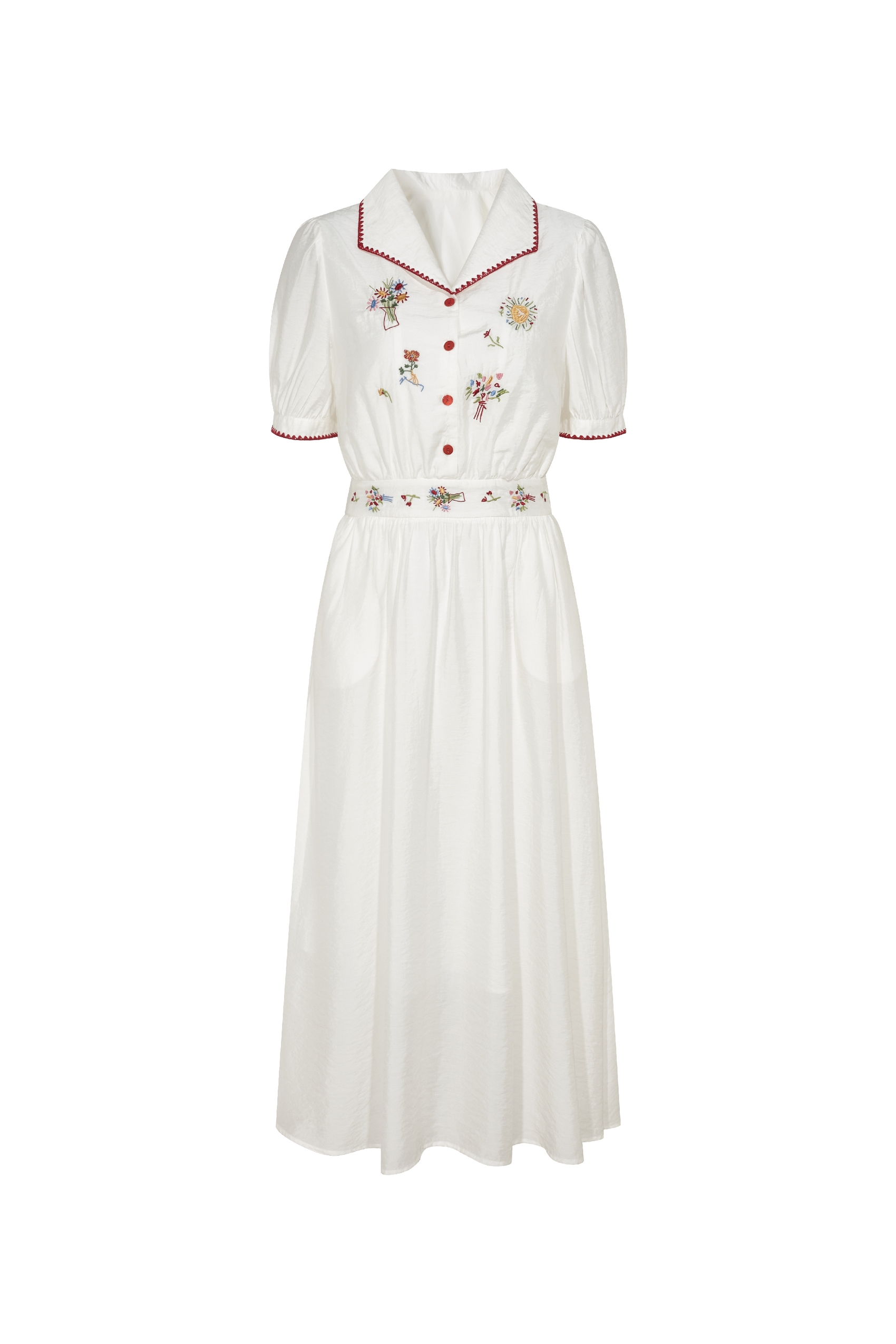 Sailor Collar Embroidery Midi Dress