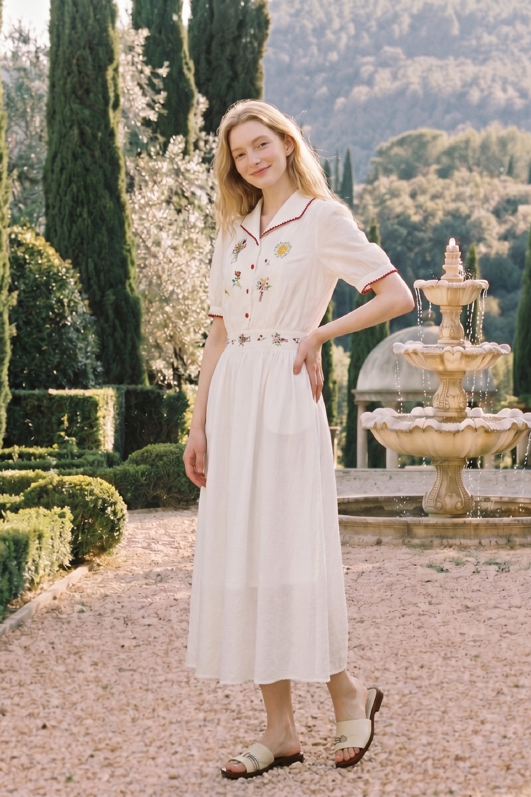 Sailor Collar Embroidery Midi Dress