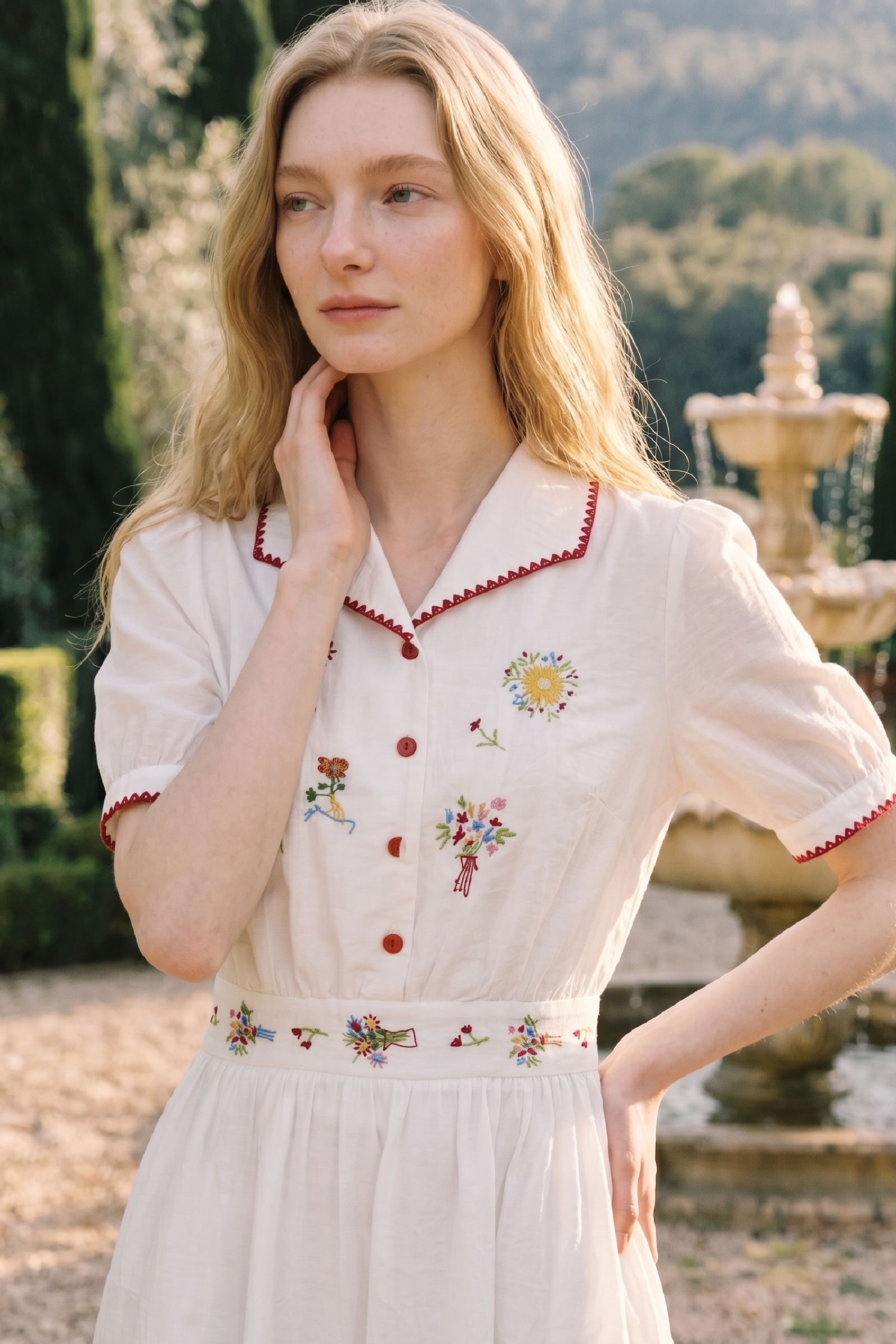 Sailor Collar Embroidery Midi Dress