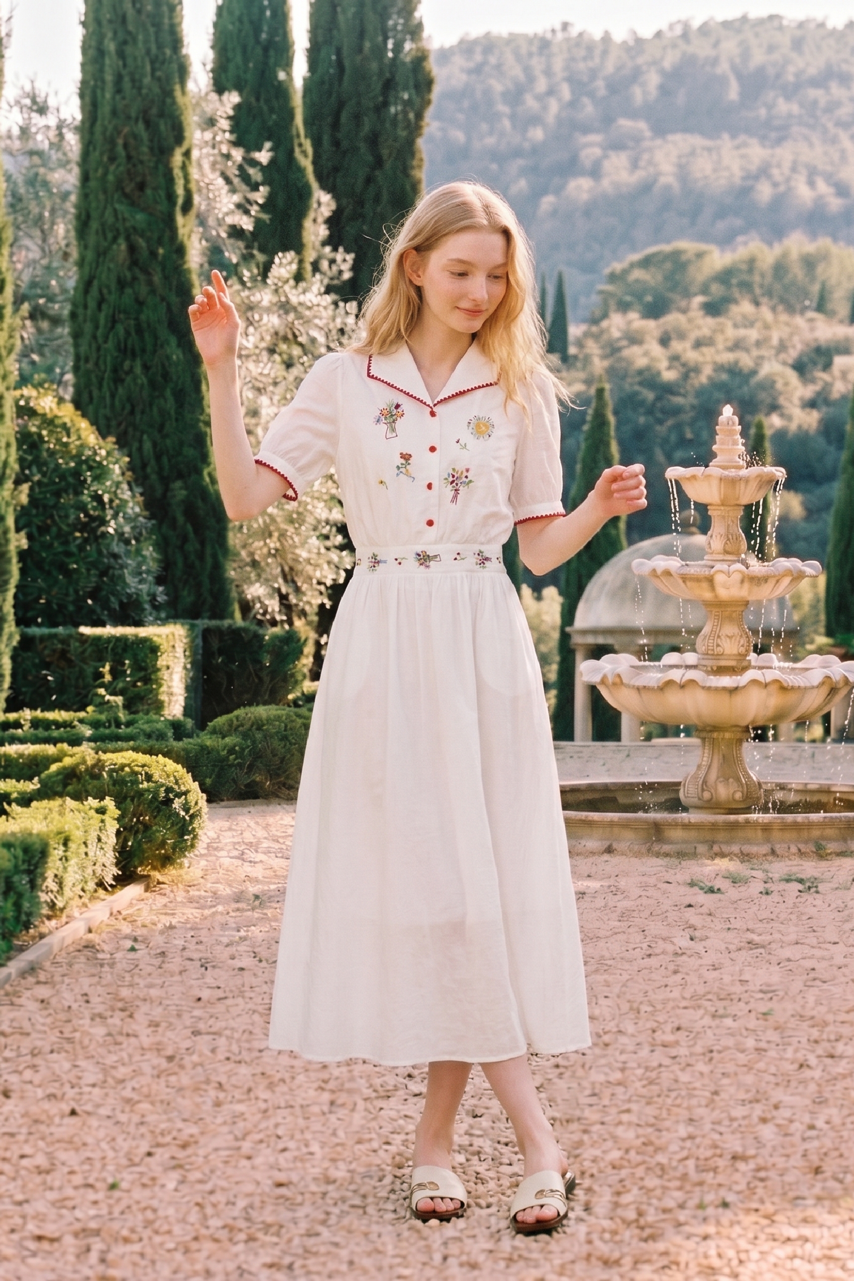 Sailor Collar Embroidery Midi Dress