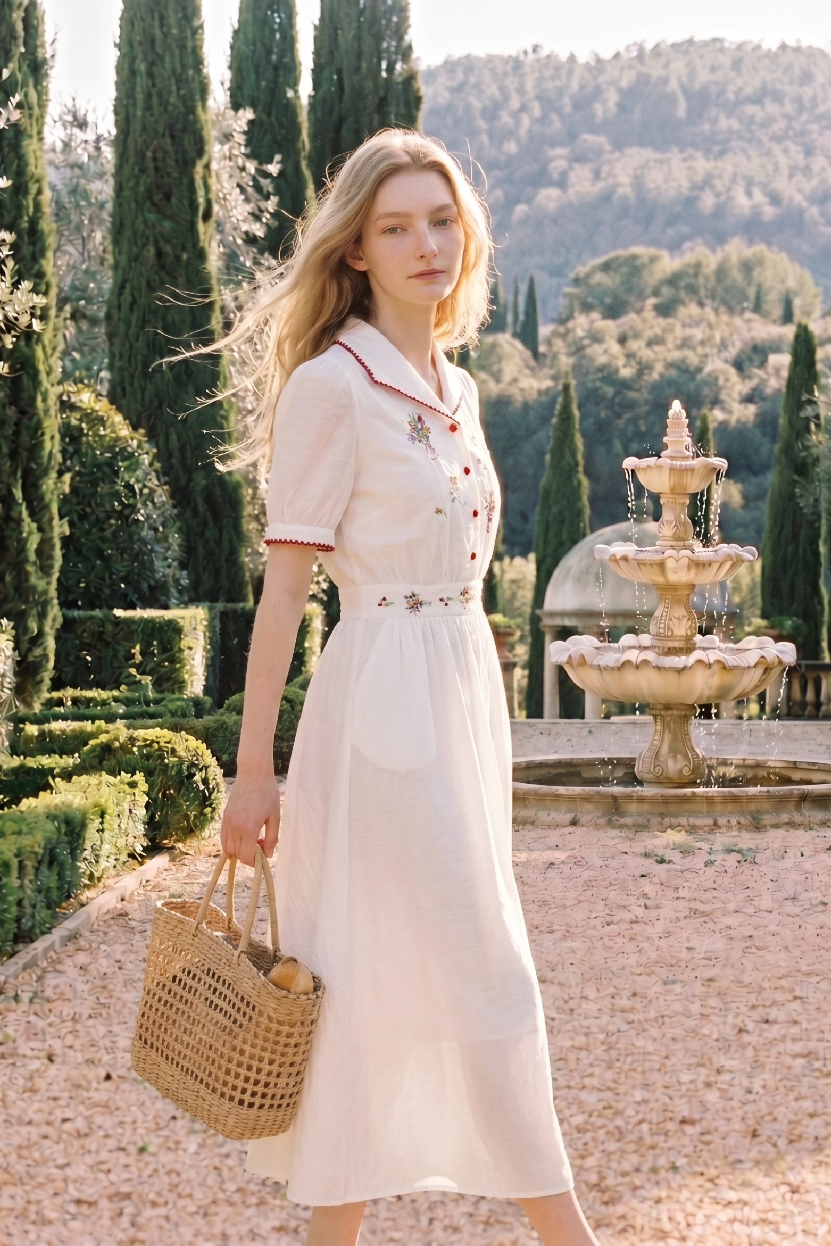 Sailor Collar Embroidery Midi Dress