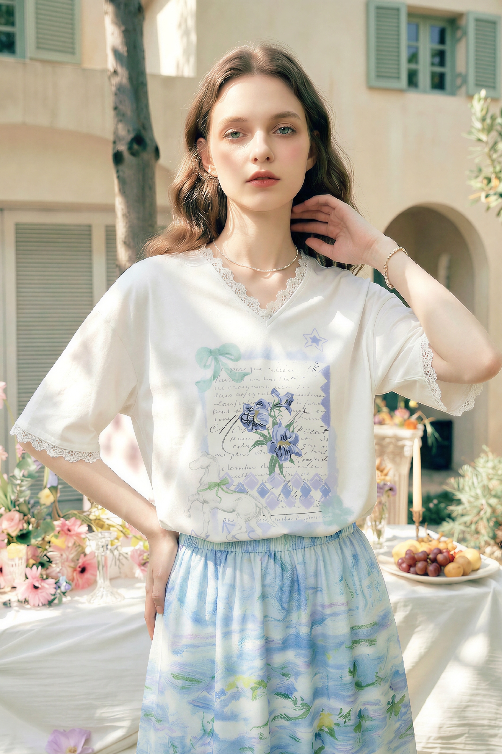 Lace Patchwork T-Shirt-LYONSENS