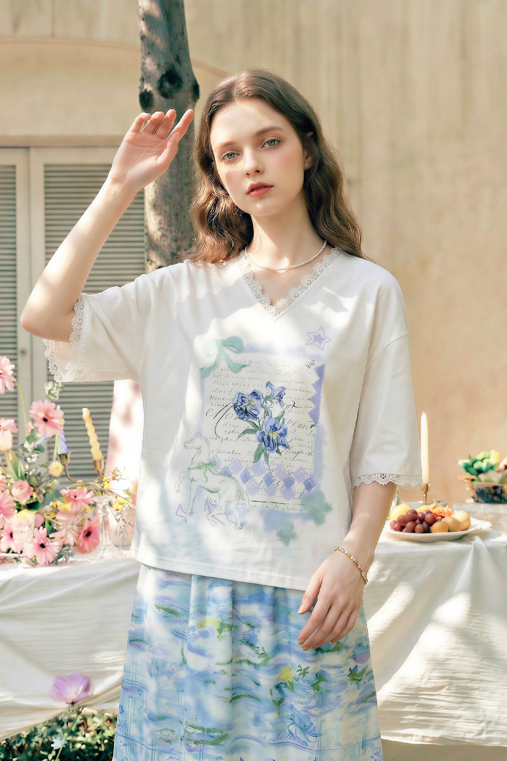 Lace Patchwork T-Shirt-LYONSENS