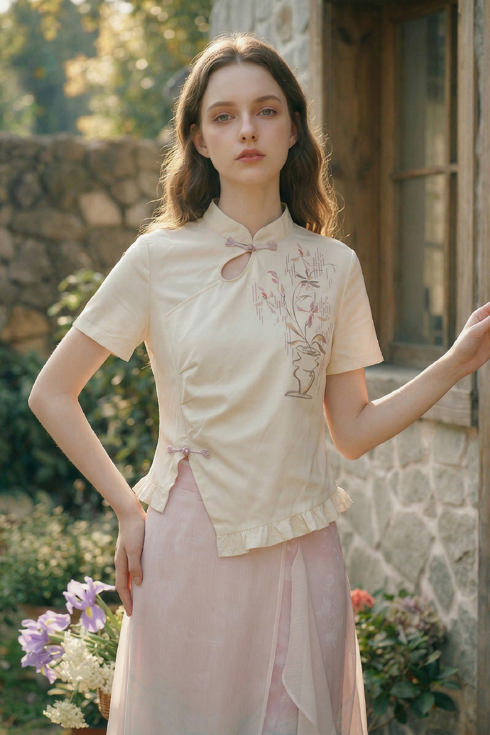 Embroidered Frog Button T-Shirt