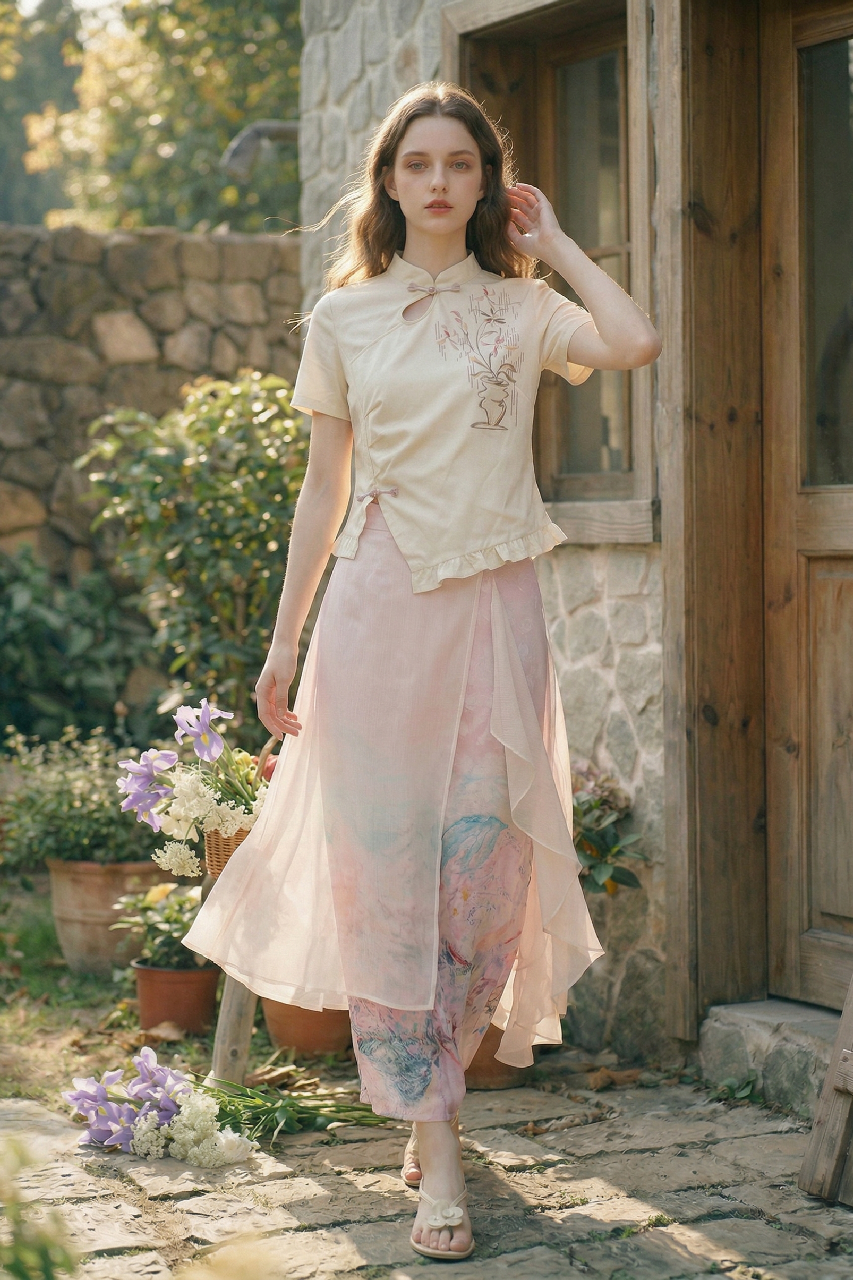 Embroidered Frog Button T-Shirt