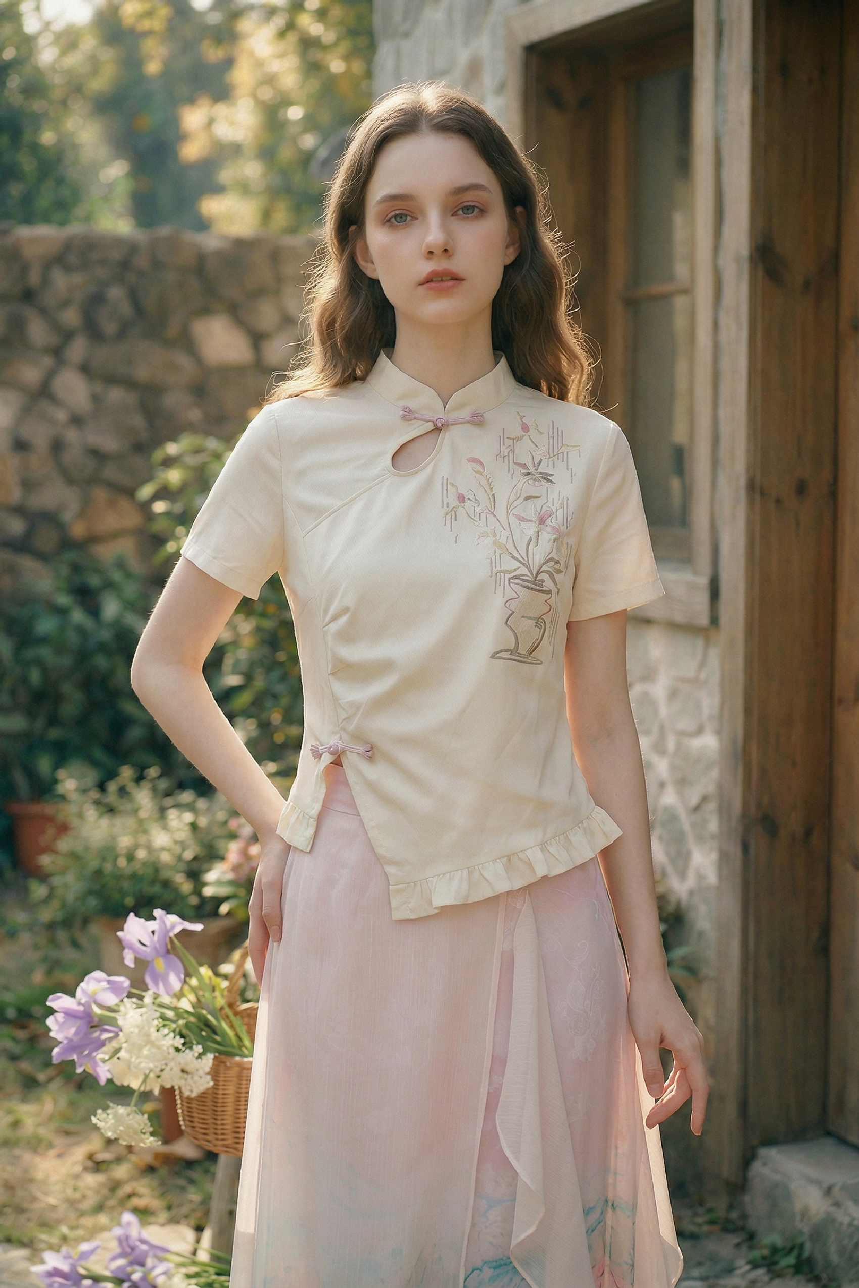 Embroidered Frog Button T-Shirt