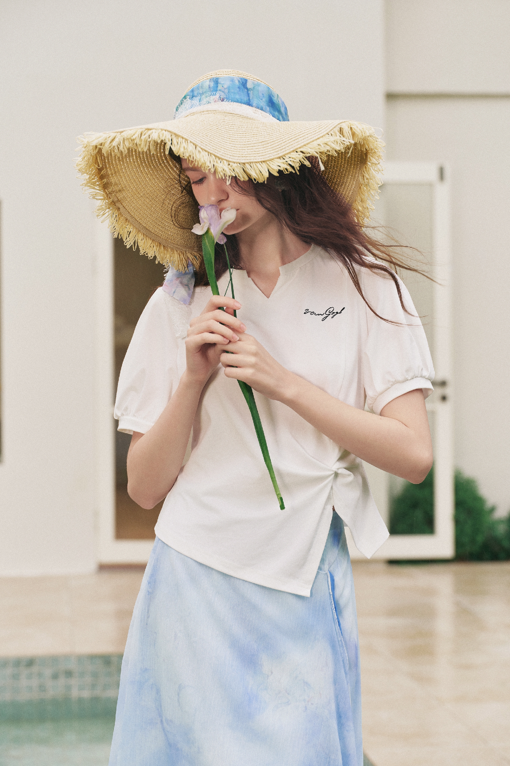 Embroidered Waist-Cinched T-Shirt