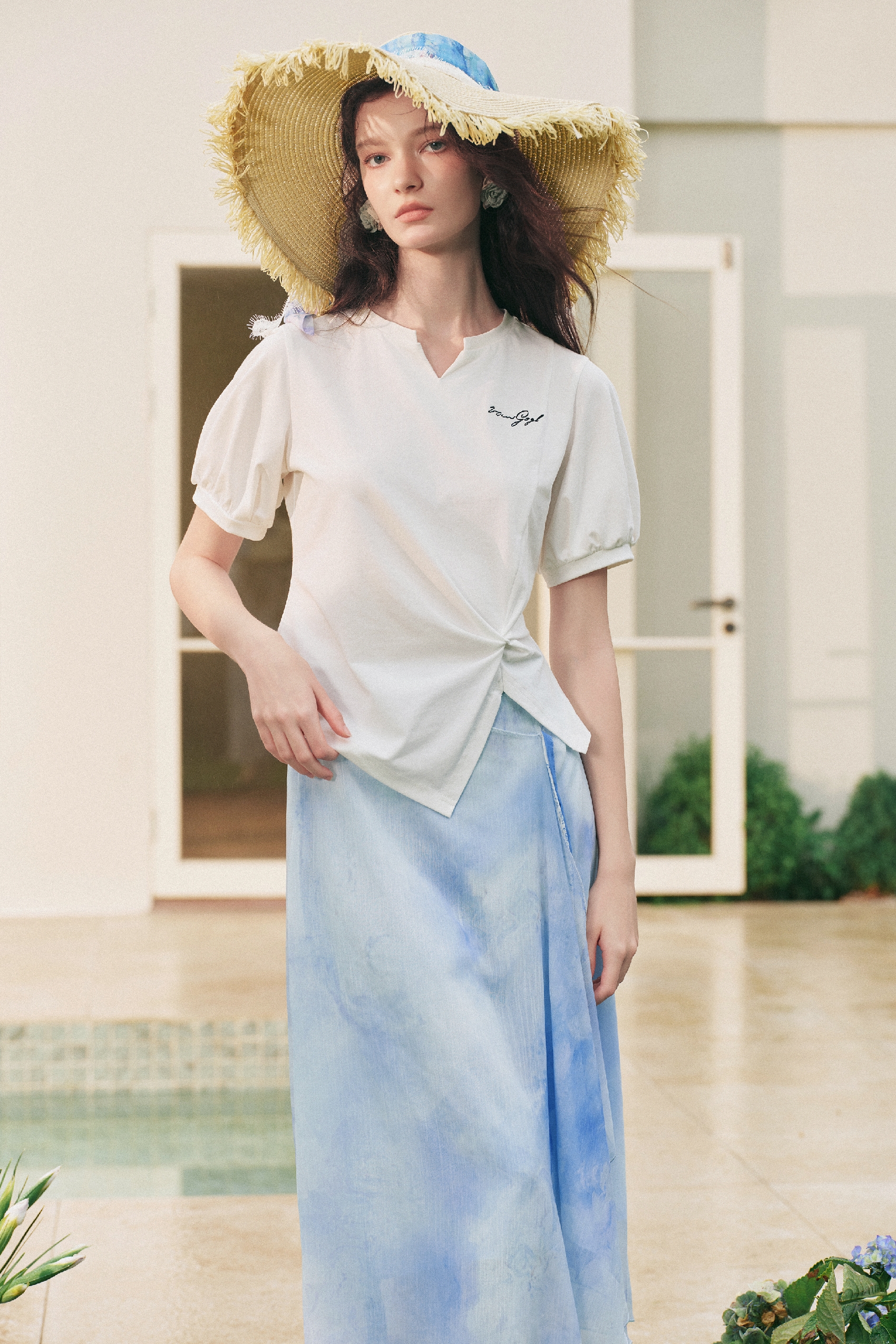 Embroidered Waist-Cinched T-Shirt