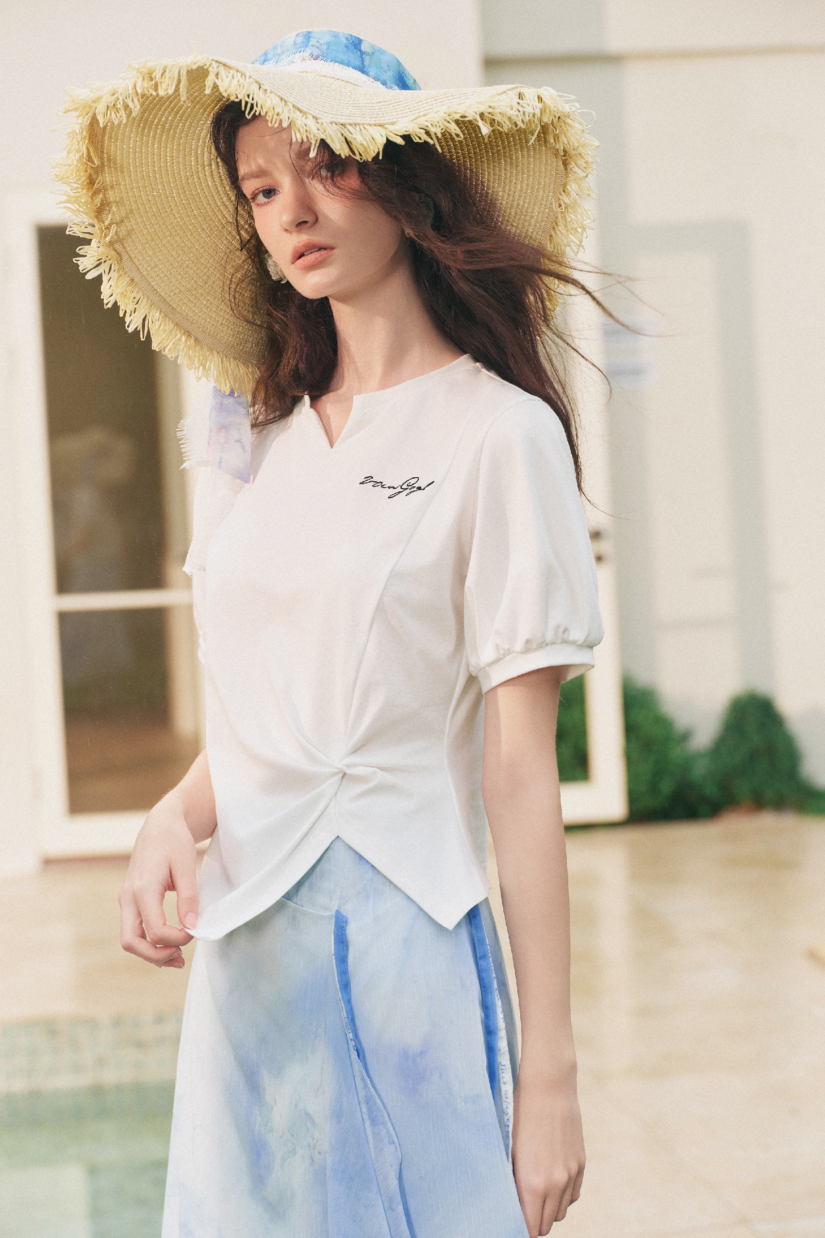 Embroidered Waist-Cinched T-Shirt