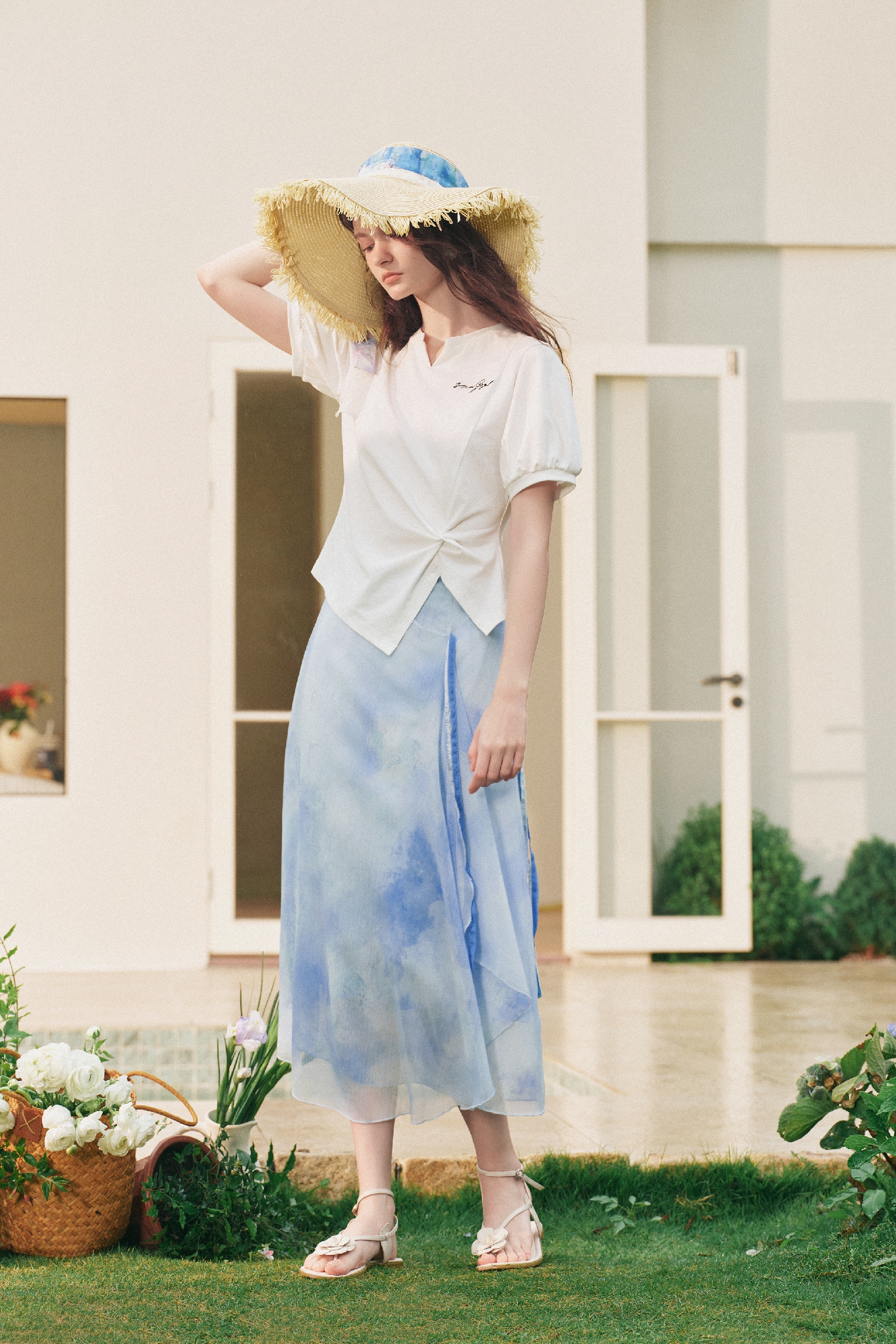 Embroidered Waist-Cinched T-Shirt