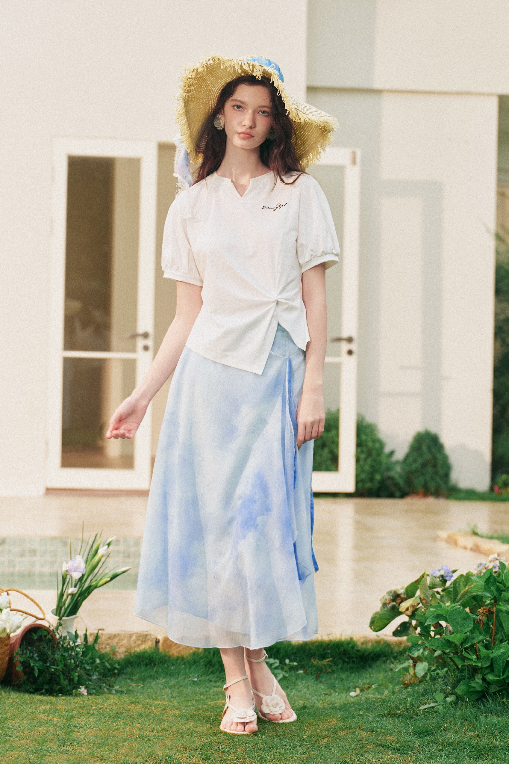 Embroidered Waist-Cinched T-Shirt