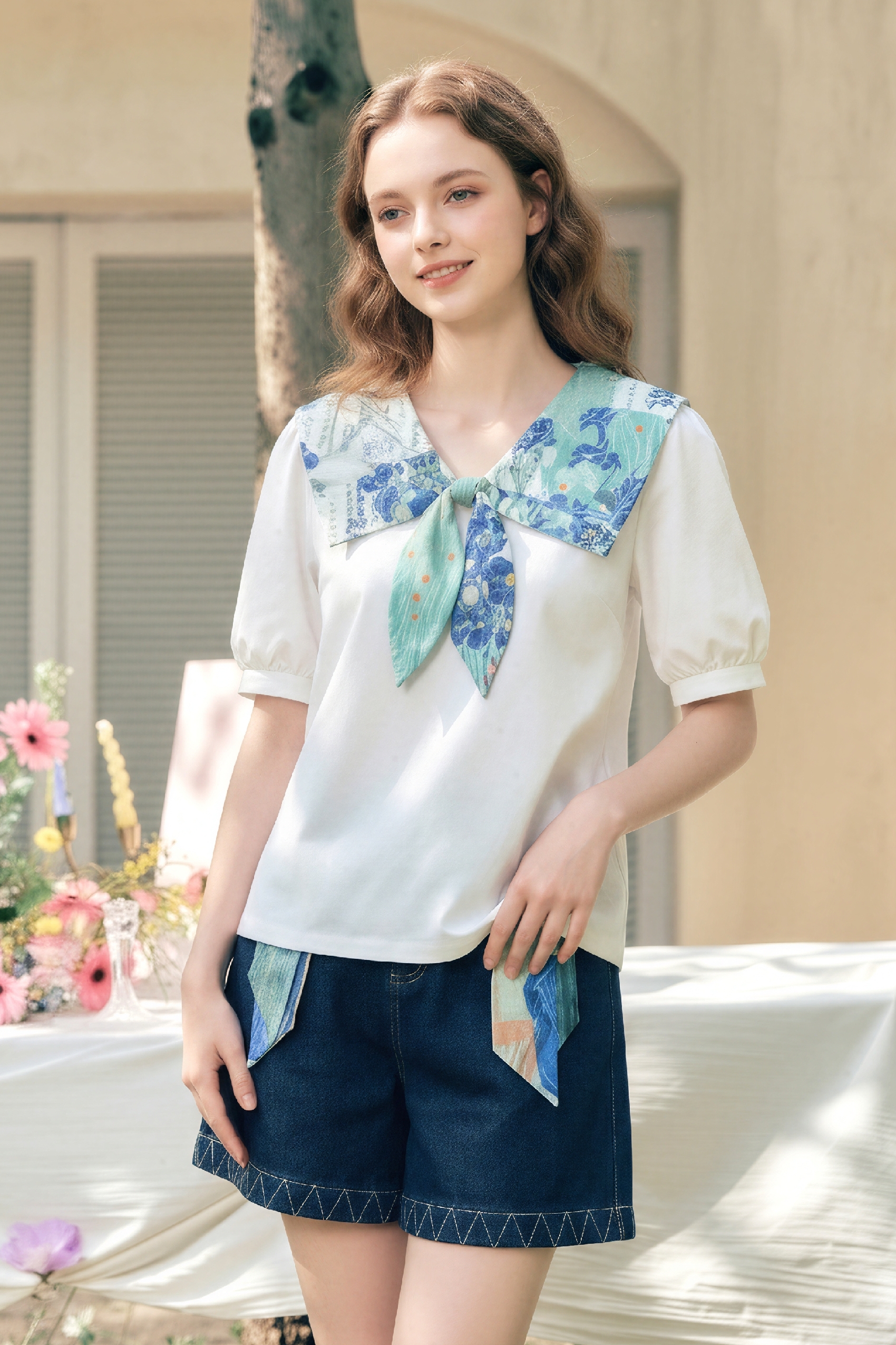 White Sailor Collar T-Shirt