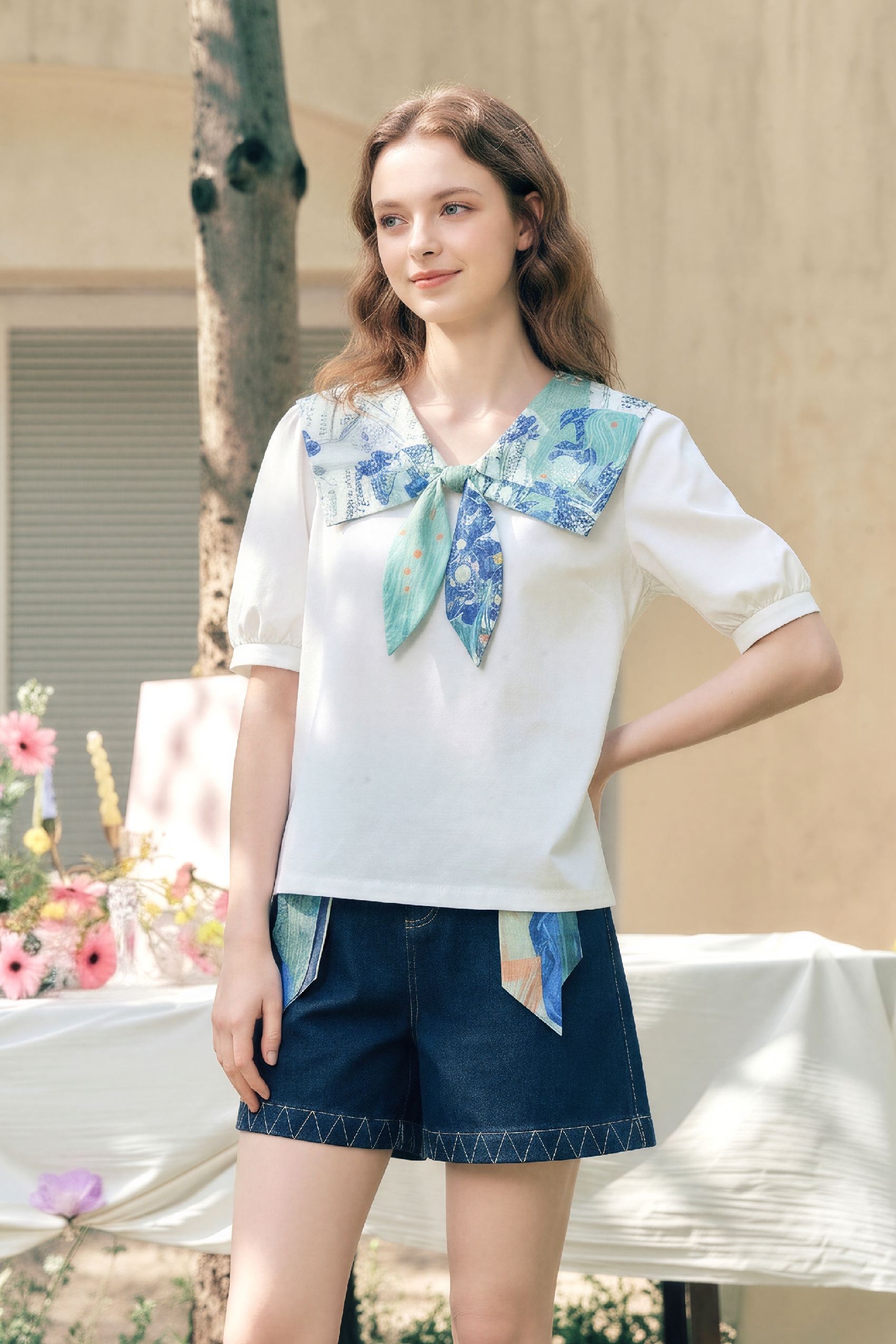 White Sailor Collar T-Shirt