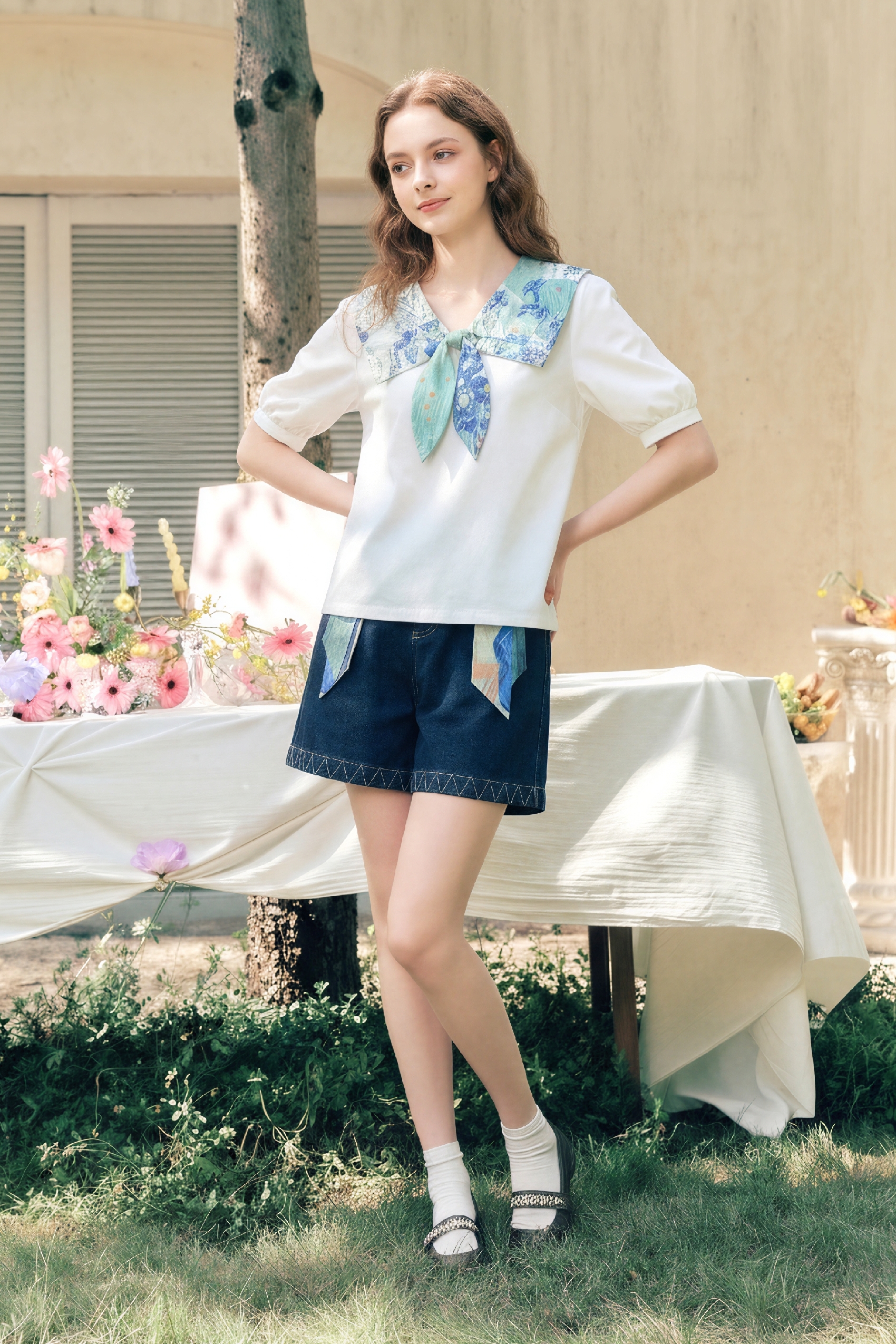White Sailor Collar T-Shirt