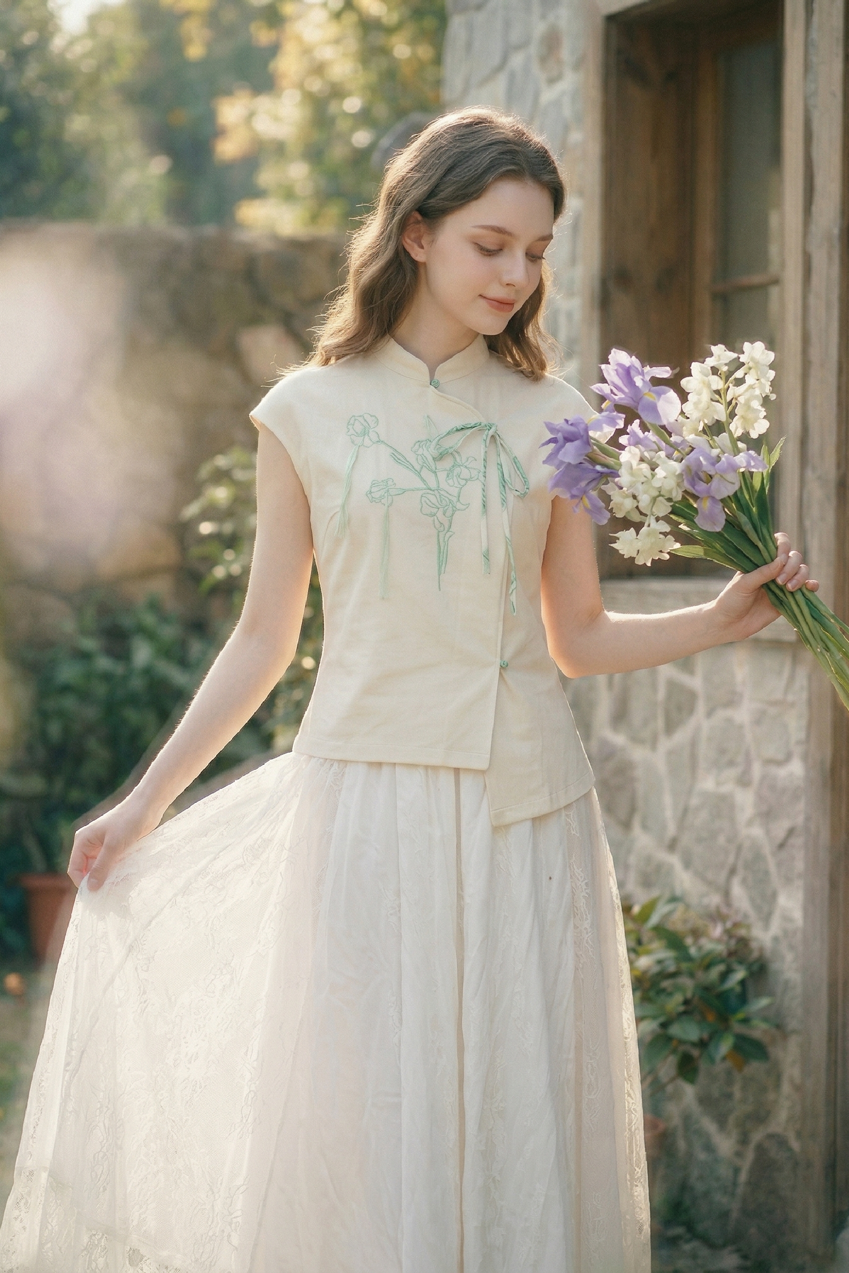 Ruffled Embroidered T-Shirt