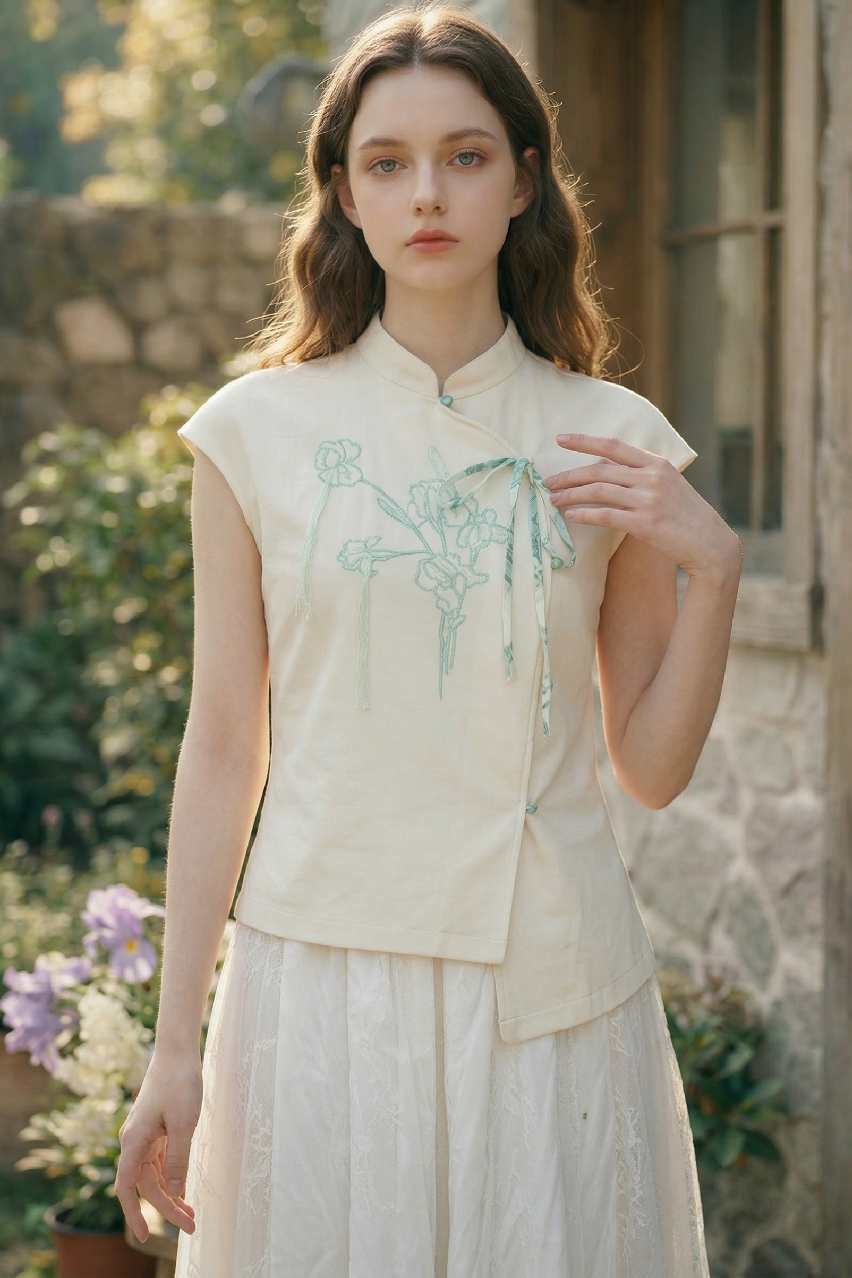 Ruffled Embroidered T-Shirt