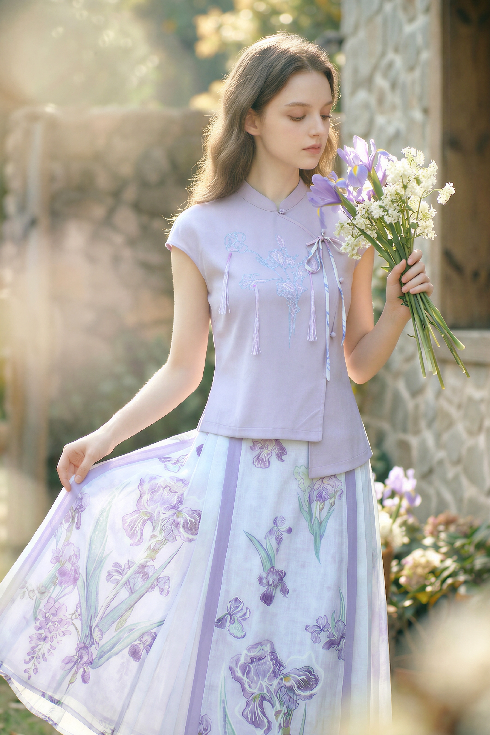 Ruffled Embroidered T-Shirt