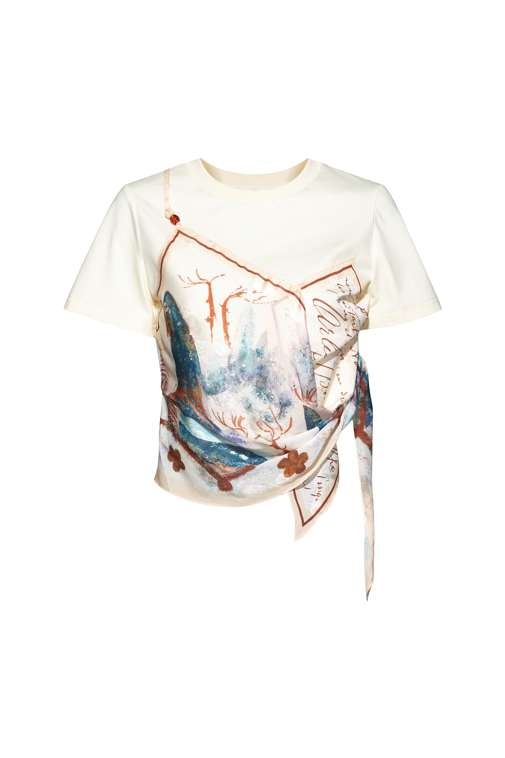 Scarf Print Patchwork Short-sleeve T-shirt-LYONSENS