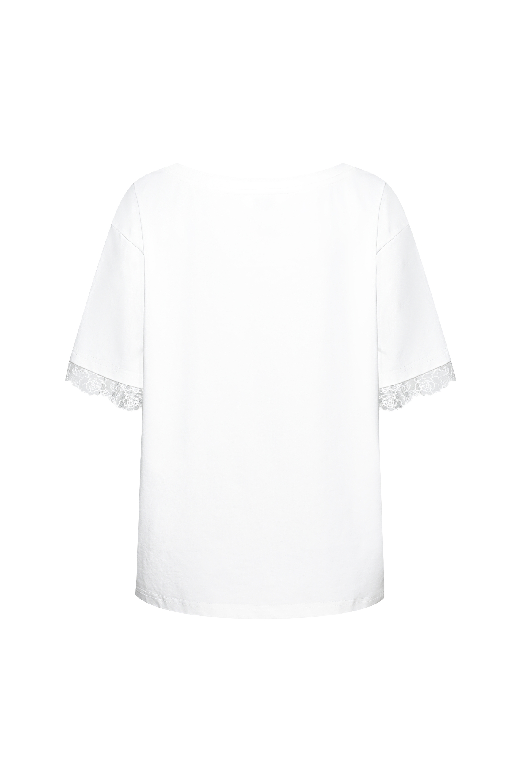 Floral Print Lace-trimmed Short-sleeve T-shirt