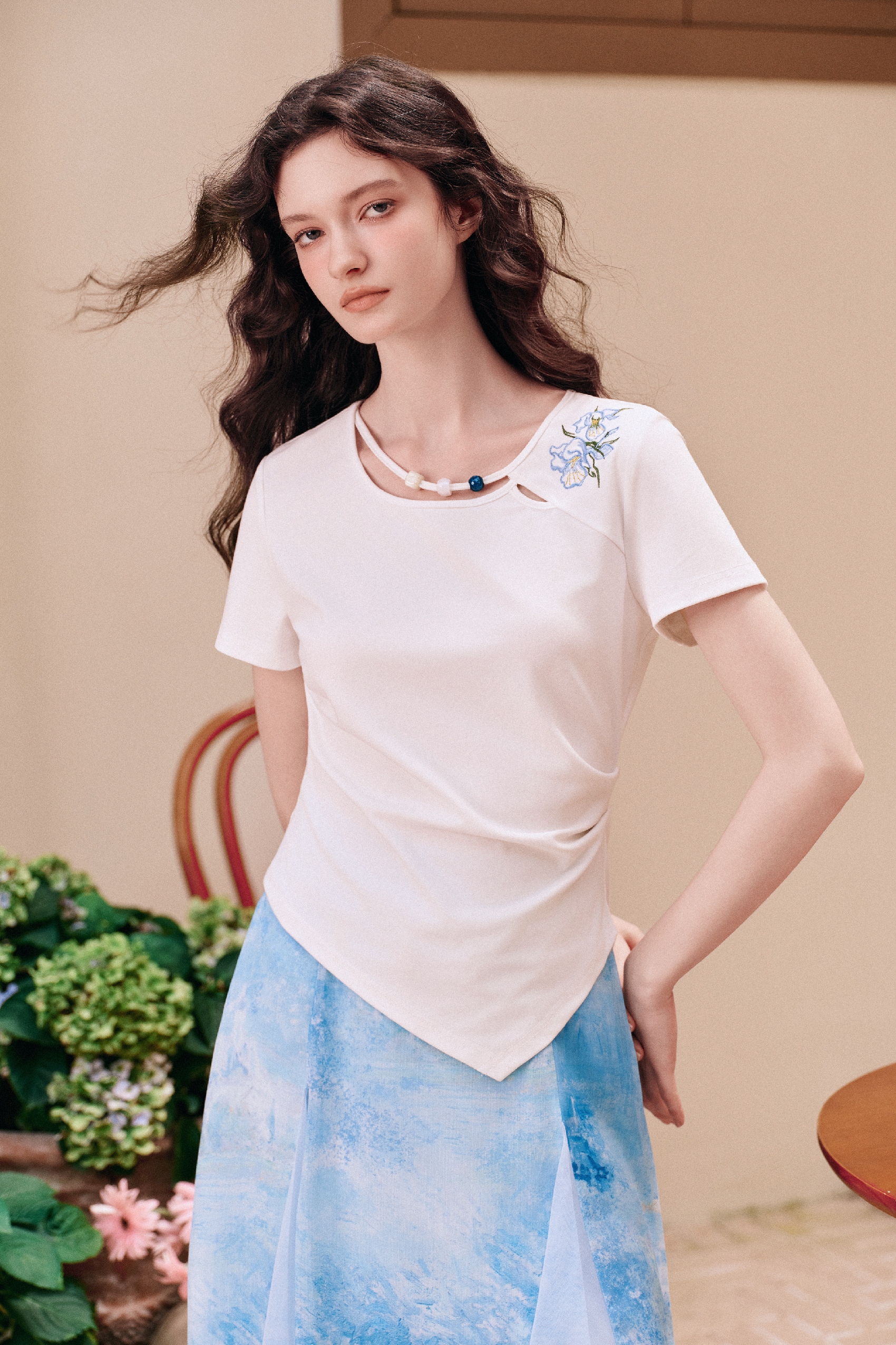Embroidered Irregular Hem Top