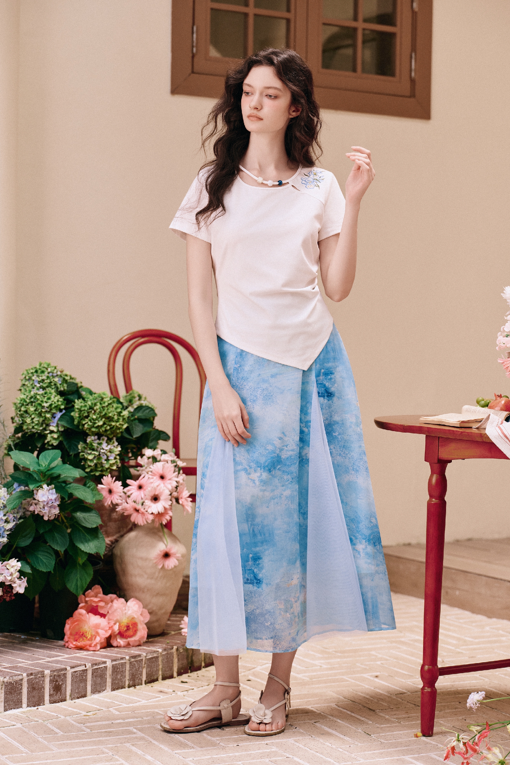 Embroidered Irregular Hem Top